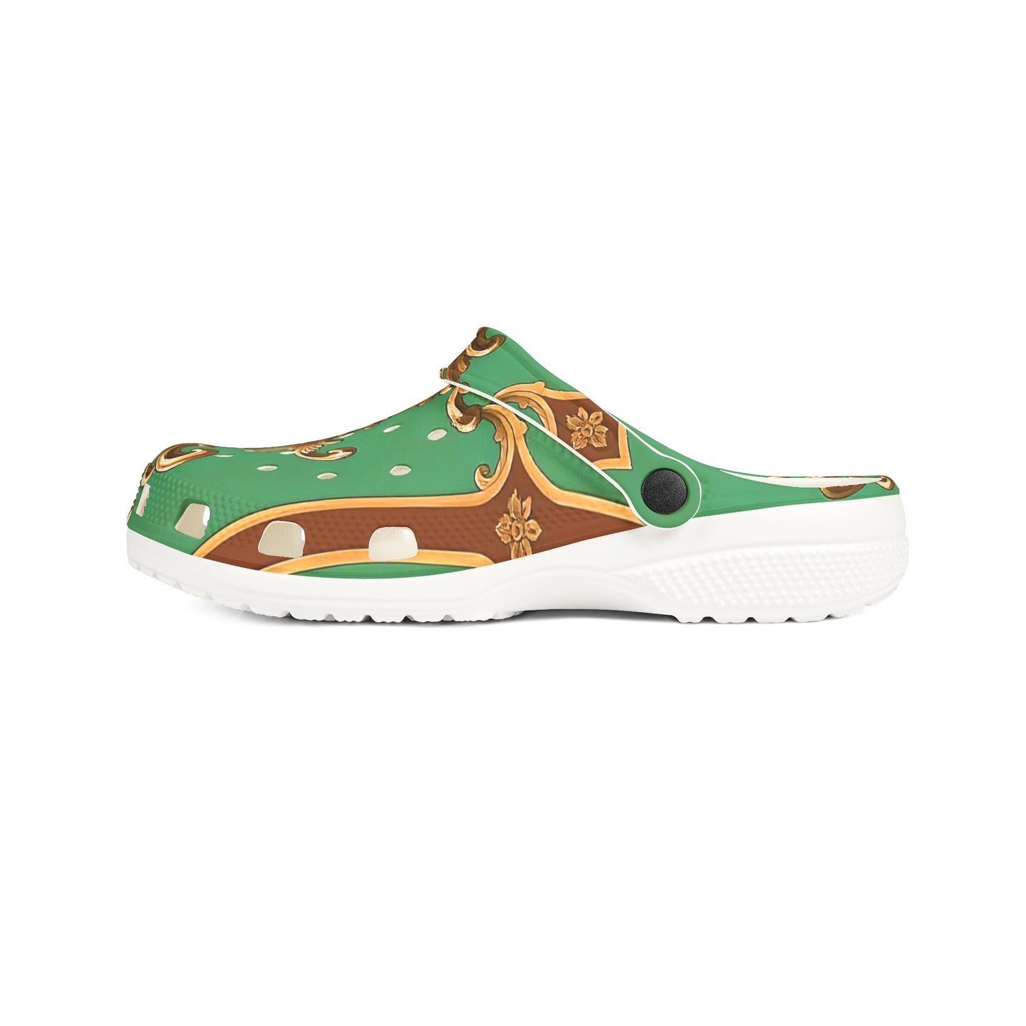 Elegant Green Floral EVA Foam Clogs for Comfort and Style - Rust & Green Striped Baroque