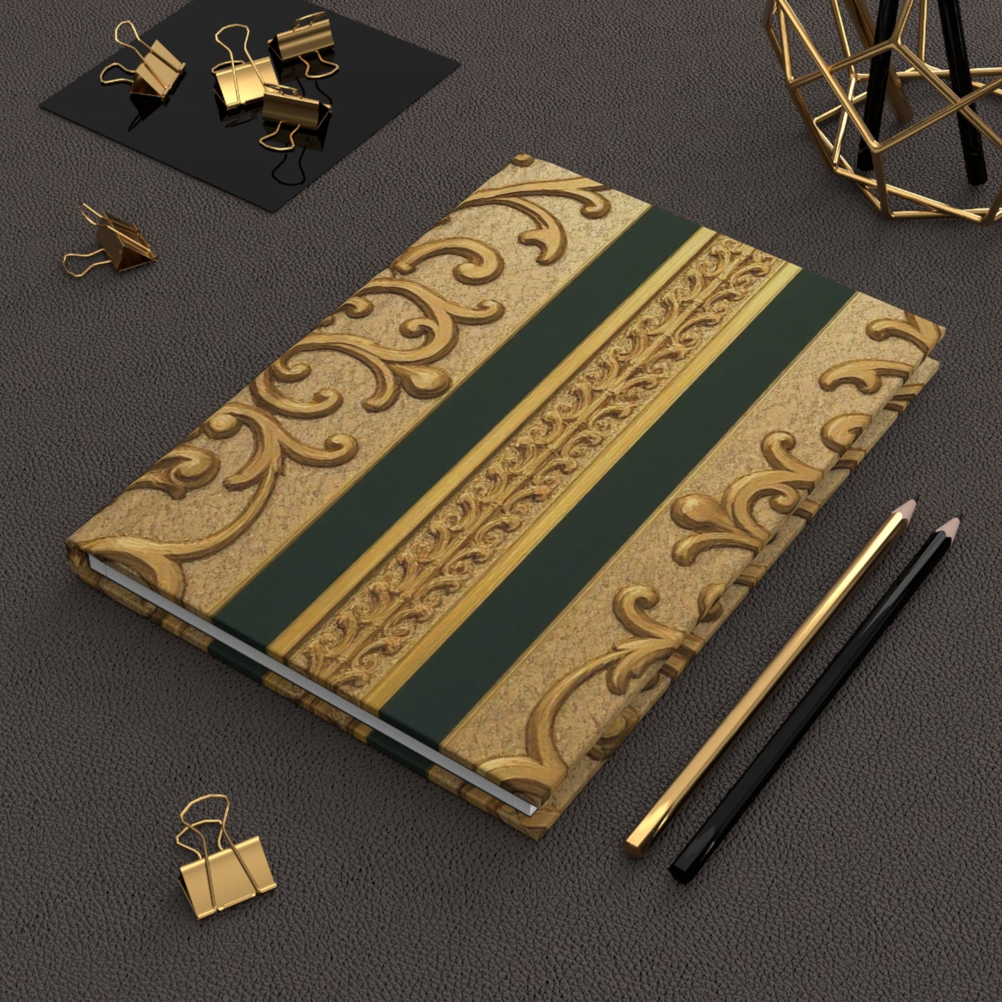 Elegant Teal Striped Gold Baroque Hardcover Journal, Vintage Notebook, Luxe Gift for Writers, Poets, Artists, Perfect for Special Occasions