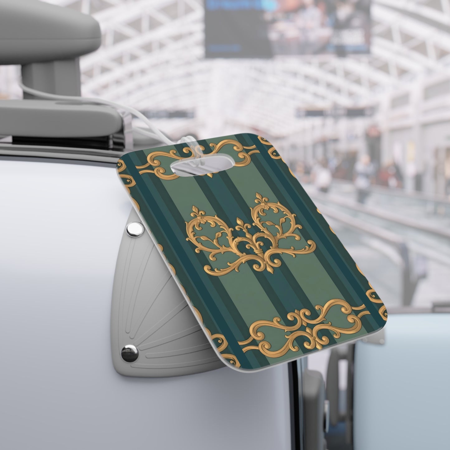 Elegant Vintage Luggage Tags - Travel in Style - Smoky Blue & Teal Striped Baroque