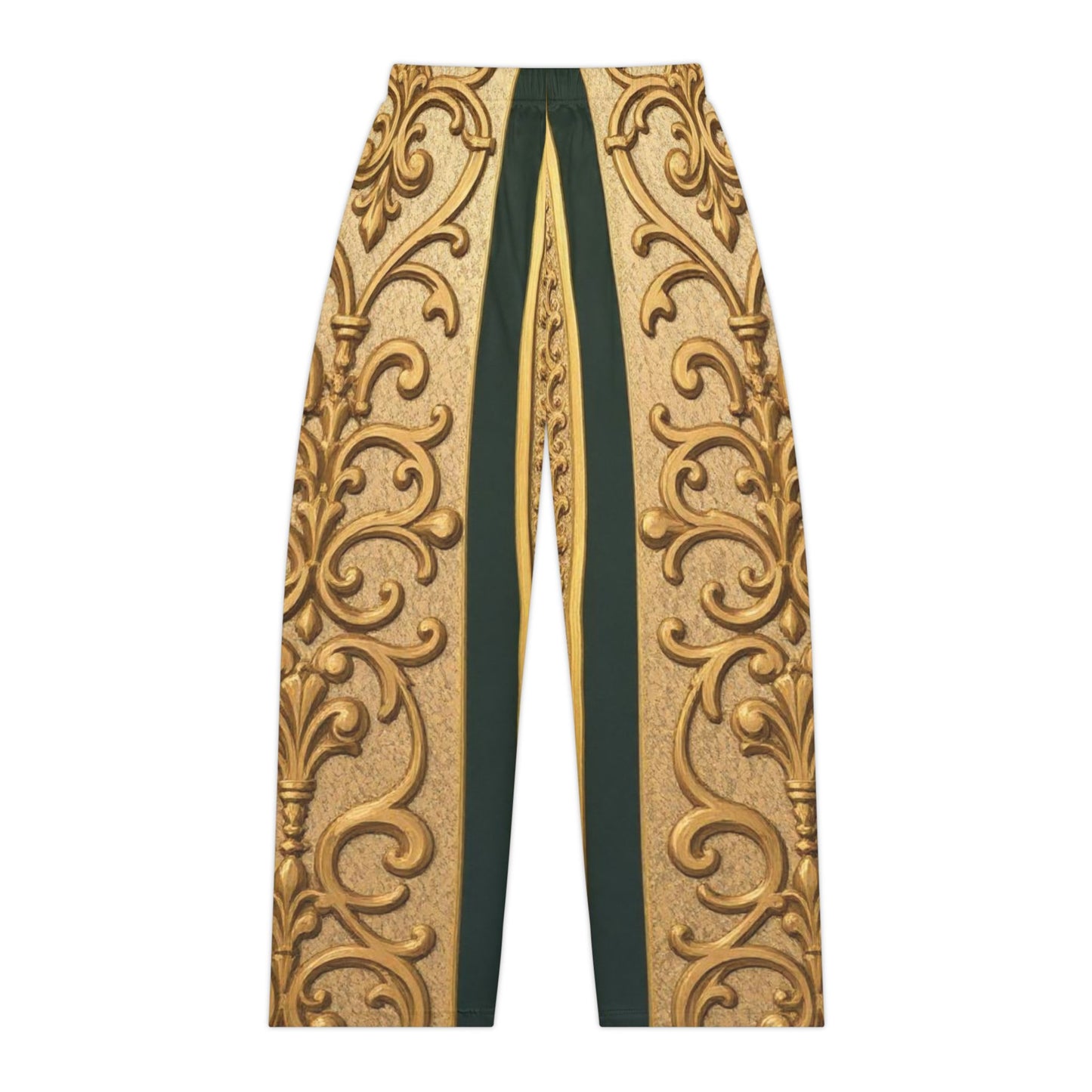 Elegant Teal Striped Gold Baroque Women's Pajama Pants, Luxurious Loungewear, Stylish Sleepwear, Gift for Her, Versatile Fashion