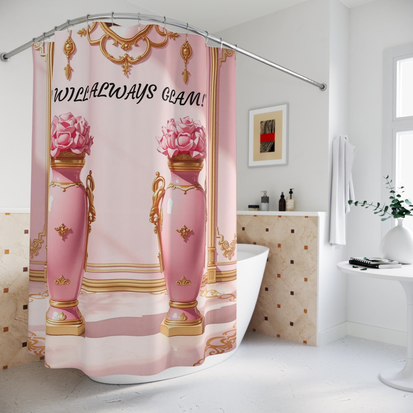 Elegant Floral Shower Curtain, Inspirational Bathroom Decor, Pink Home Accessories, Gift for Her - I WILL ALWYAYS GLAM