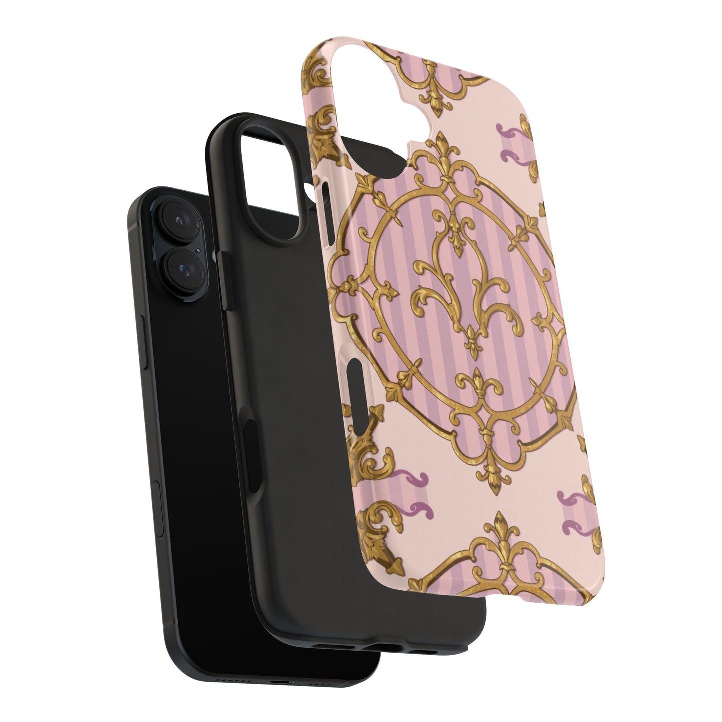 Elegant Vintage Phone Case, Tough Phone Case, Lavender & Alabaster Striped Gold Baroque Phone Cover, Stylish Phone Protector, Gift for Her