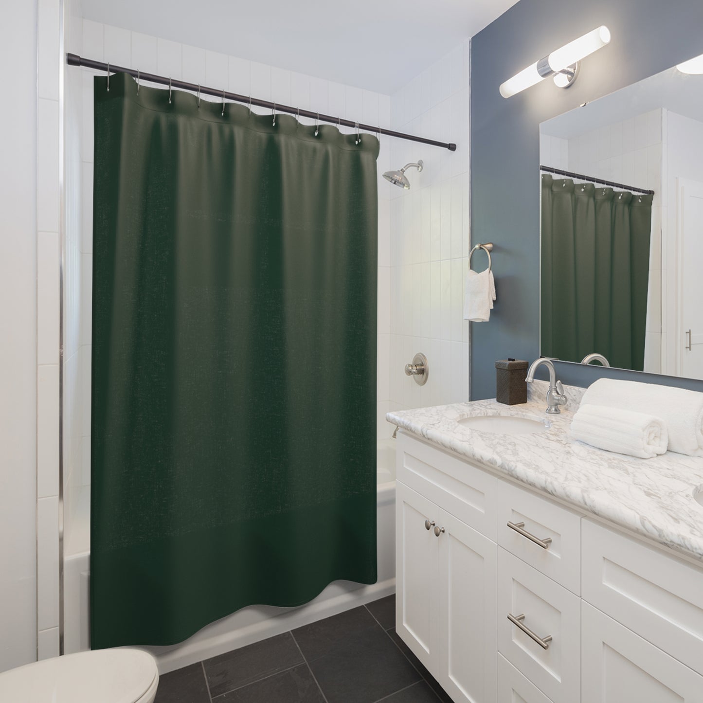 Elegant Midnight Green Shower Curtain for a Stylish Bathroom Decor, Eco-friendly, Modern, Minimalist Home Improvement, Gift for Newlyweds