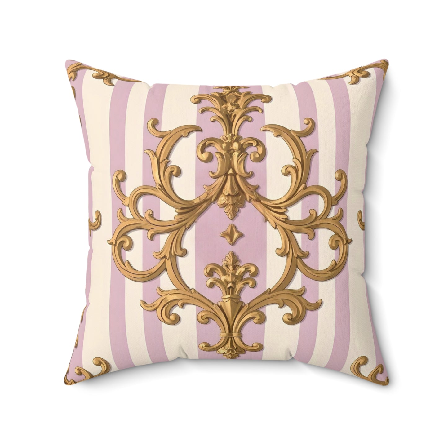 Luxurious Faux Suede Square Pillow with Elegant Gold Design, Decorative Cushion, Home Decor - Lilac & Alabaster Striped Gold Baroque