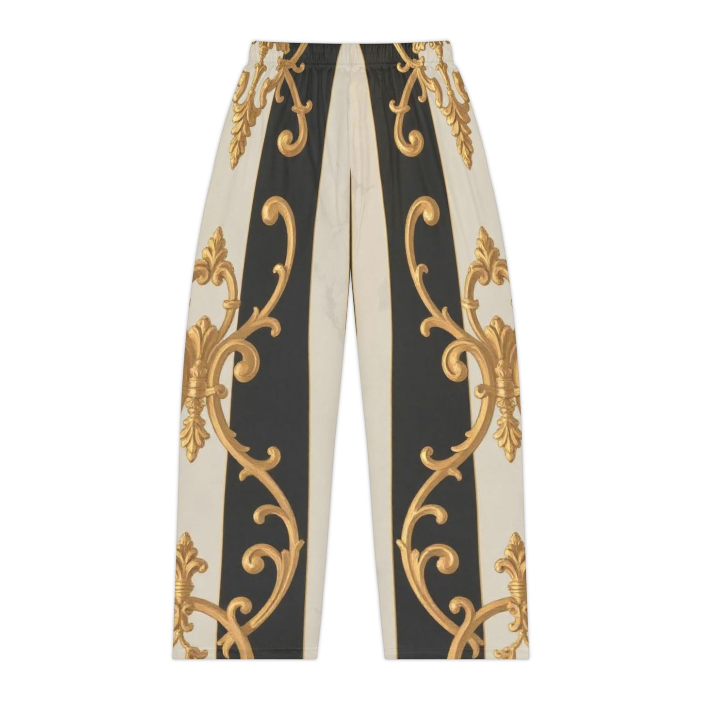 Elegant Black & Gold Striped Baroque Inspired Women's Pajama Pants, Chic Loungewear, Comfortable Sleepwear, Luxurious Gift