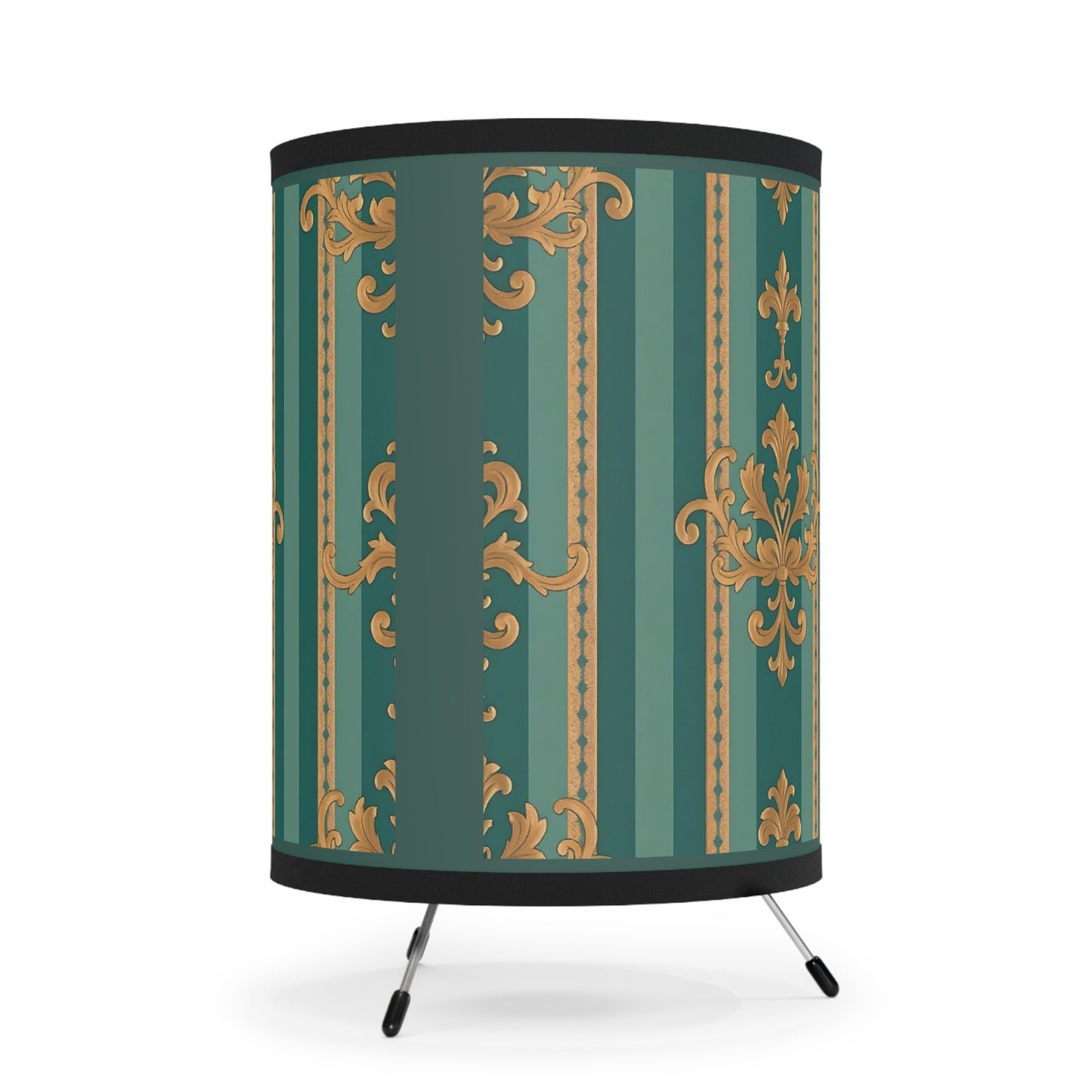 Elegant Tripod Lamp with Vintage Floral Print Shade - High-Res Home Accent - Teal Damask