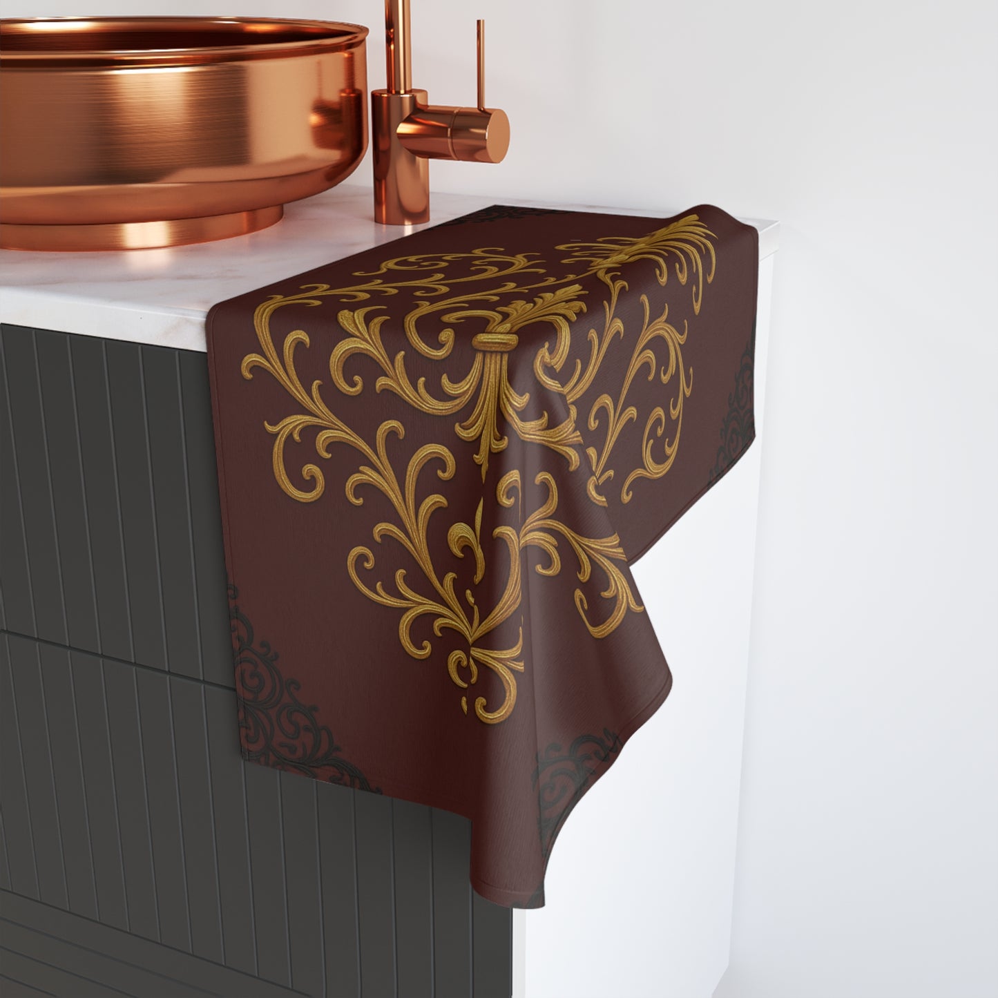 Dusk Burgundy-Black & Gold Baroque Hand Towel — Burgundy Victorian Bathroom Accent