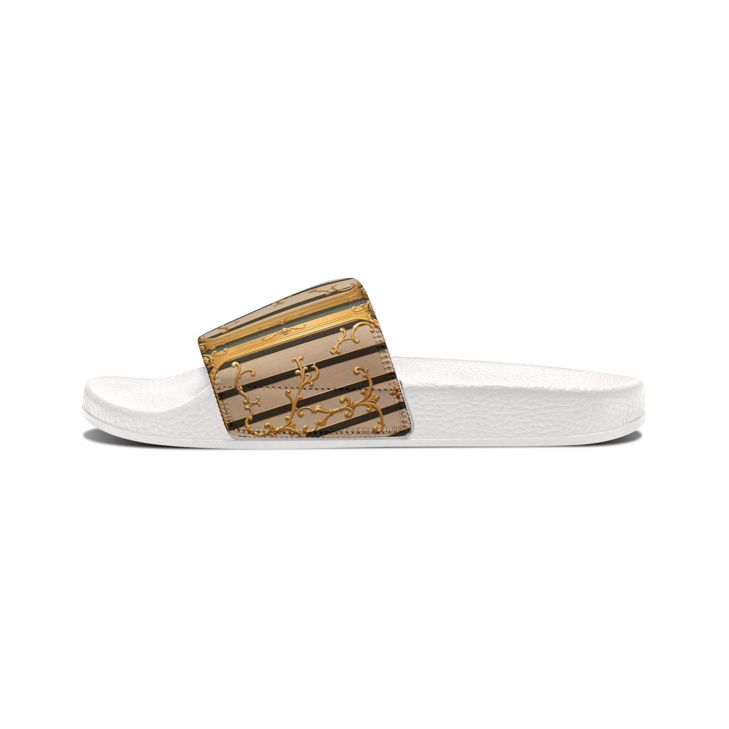 Stylish Women's Removable-Strap Sandals, Summer Footwear, Vacation Slides, Beach Essentials - Beige Striped Gold Rococo