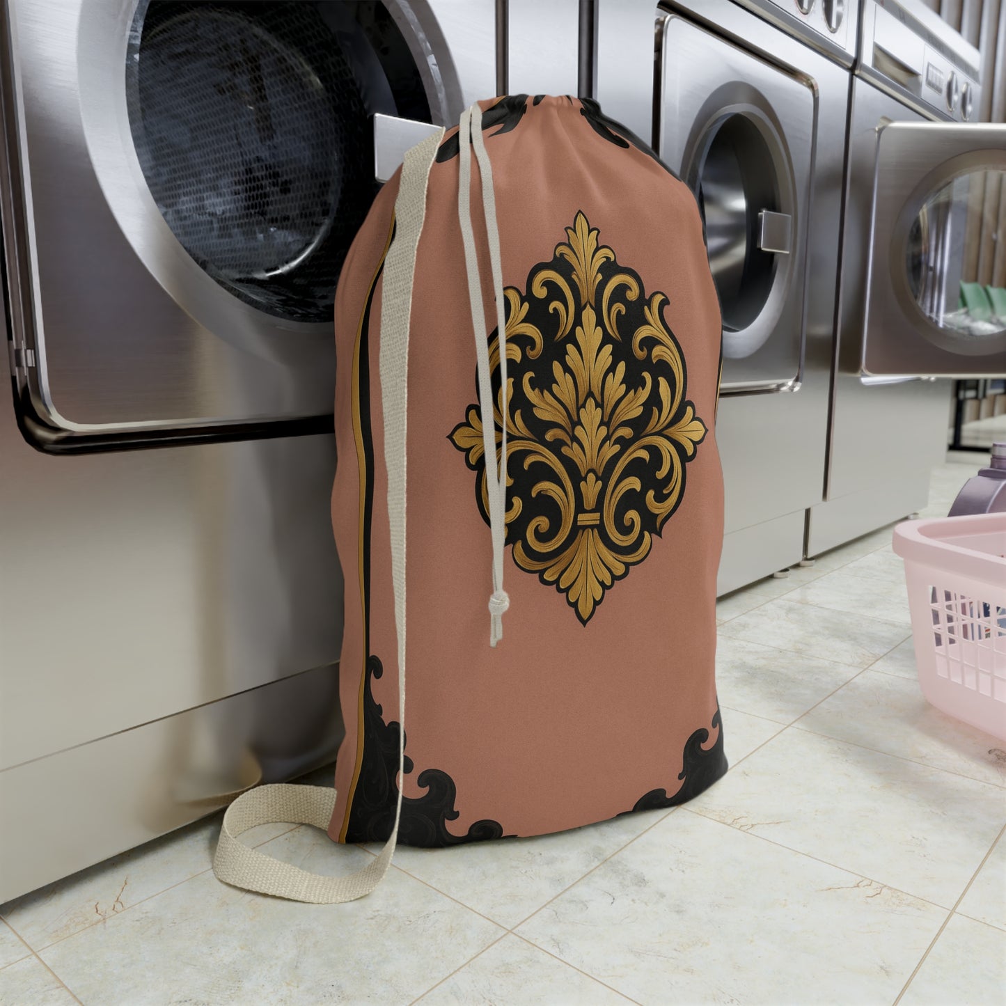 Vintage Baroque Laundry Bag — Elegant Mauve & Black-Gold Baroque Travel/Linen Organizer