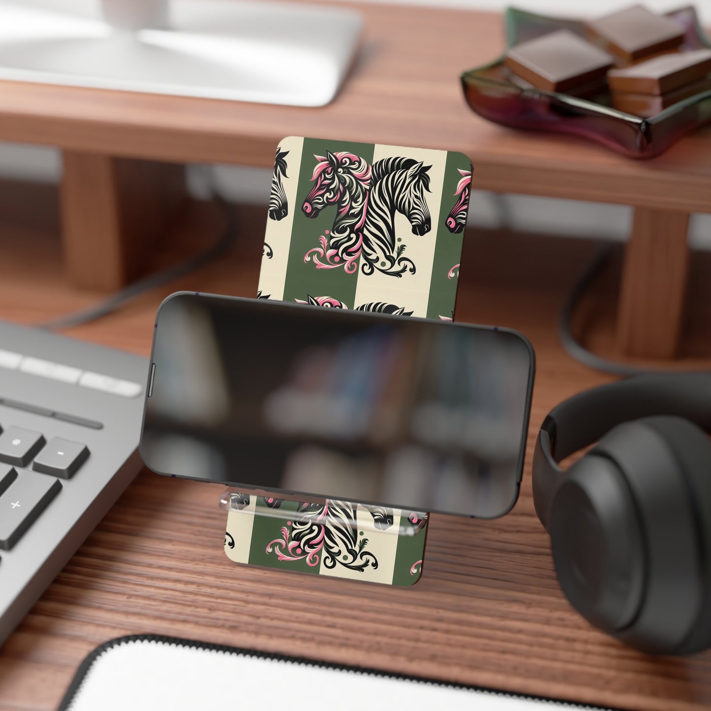 Elegant Floral Motif Smartphone Display Stand - Zebra & Damask - Decorative Mobile Holder
