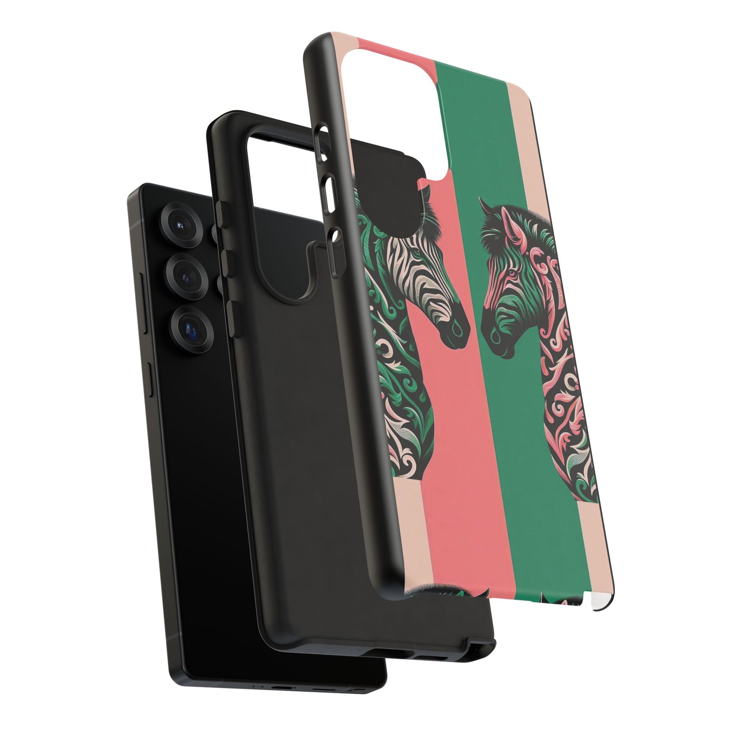 Phone Case - Elegant Pink & Green Zebra Damask Design