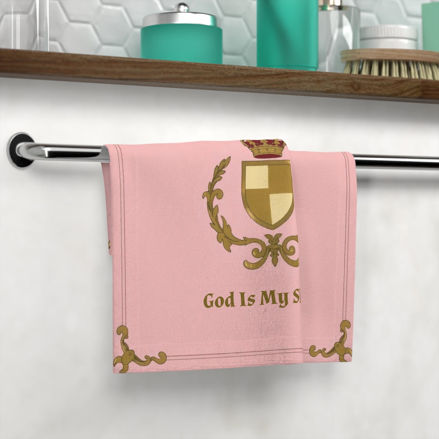 Crown & Crest Spiritual Quote Empowering Face Towel - "My Strength Is My Crown, God Is My Shield" Inspirational Gift, Motivational Décor, Prayer Towel