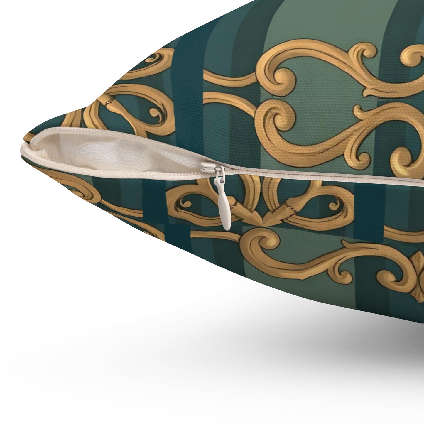 Elegant Baroque-Inspired Spun Polyester Square Pillow for Luxurious Home Décor - Smoky Blue & Teal Striped Baroque