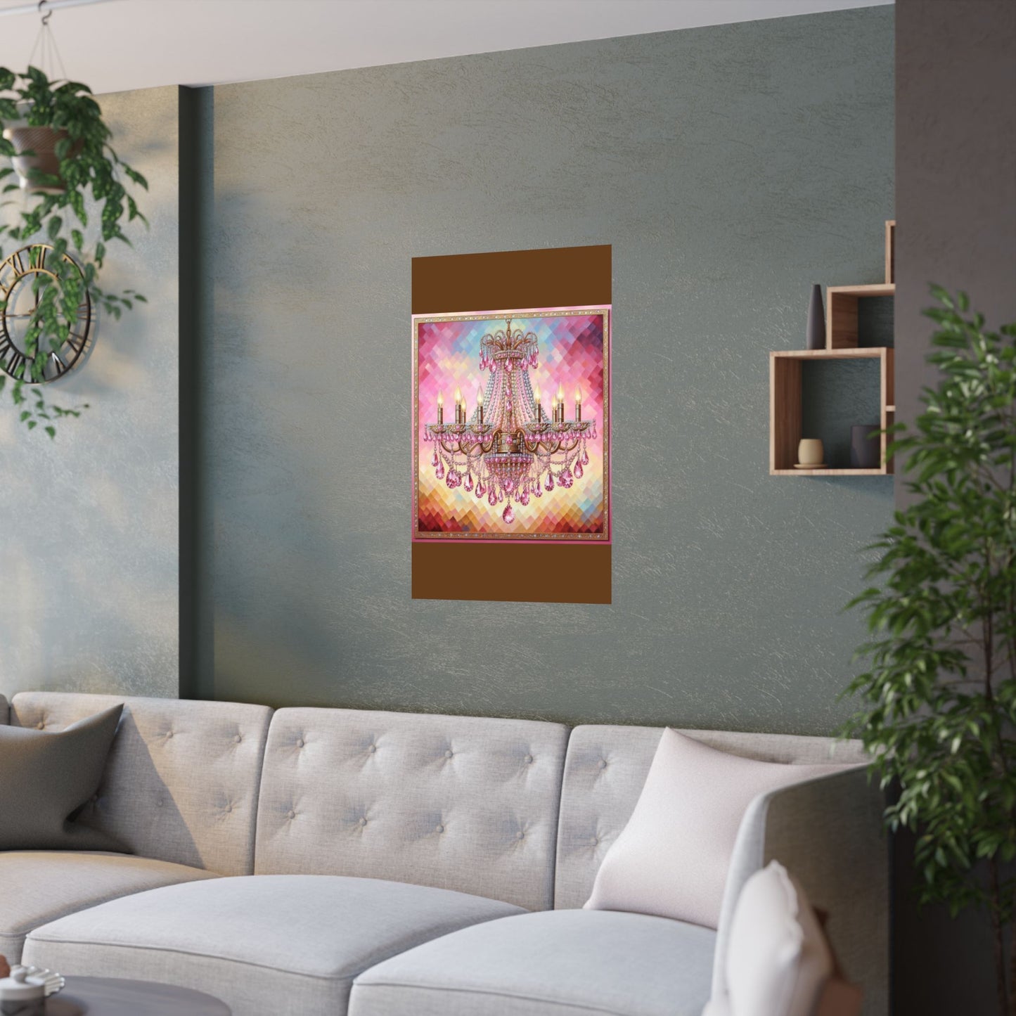 Glamorous Chandelier Satin Poster - Elegant Wall Art, Home Decor, Gift for Weddings, Birthdays, Art Lovers, Party Decor - Pink Jeweled Chandelier