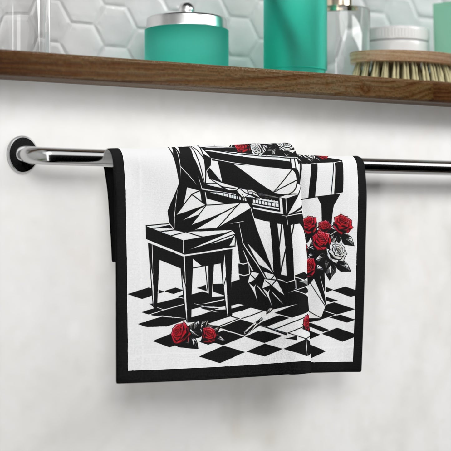 Elegant Pianist Face Towel with Floral Design