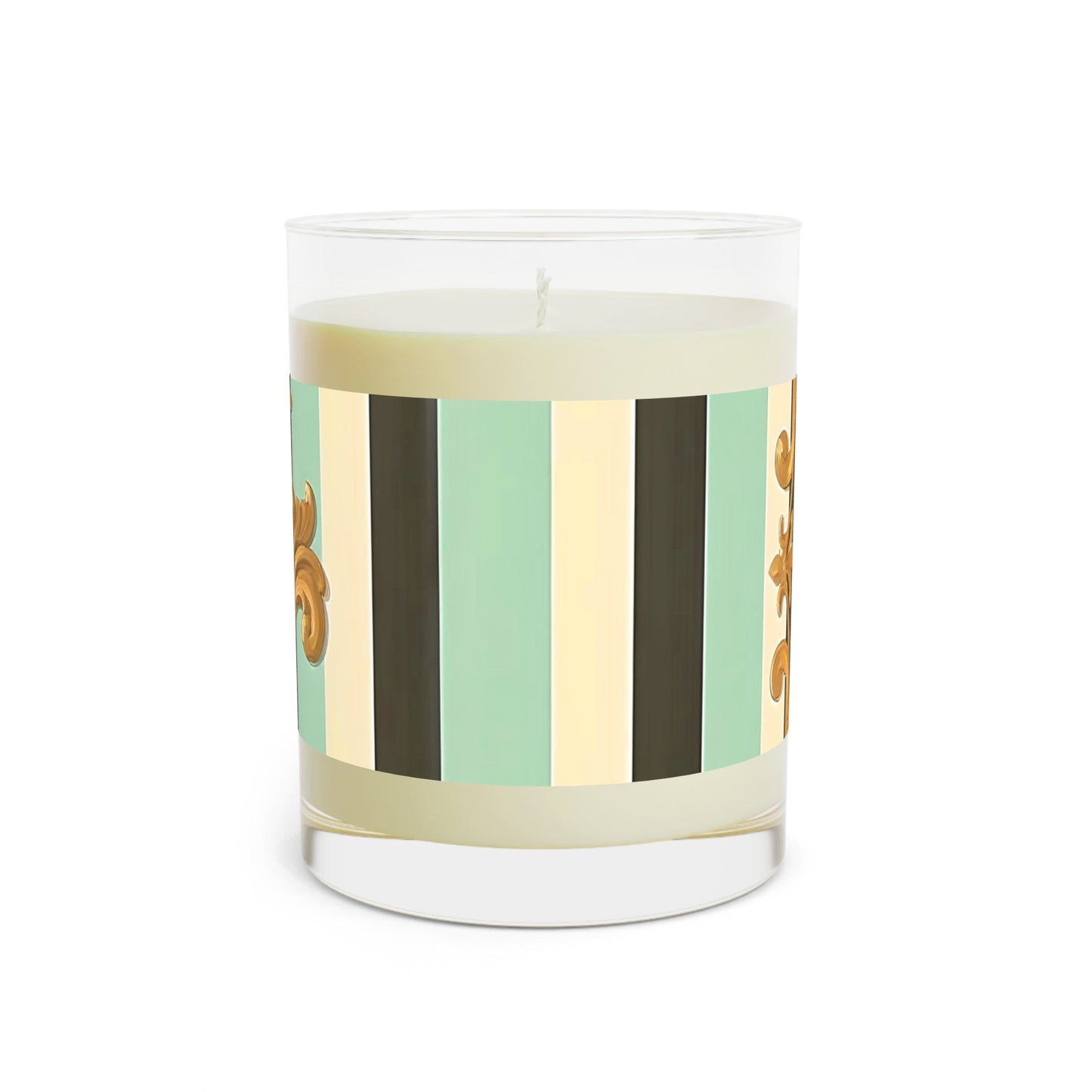 Elegant Floral Scented Candle - Luxurious Home Fragrance, Gift for Home Decor, Relaxation, Spa Days, Birthday Gift - Black & Matte Mint Striped Rococo