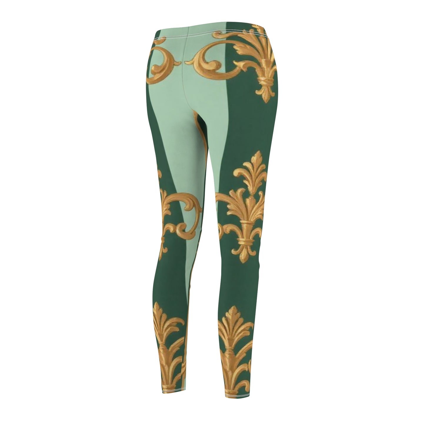 Elegant Floral Print Leggings for Women's Casual Wear, Stylish Activewear for Yoga, Fitness - Mint Green & Teal Striped Gold Baroque