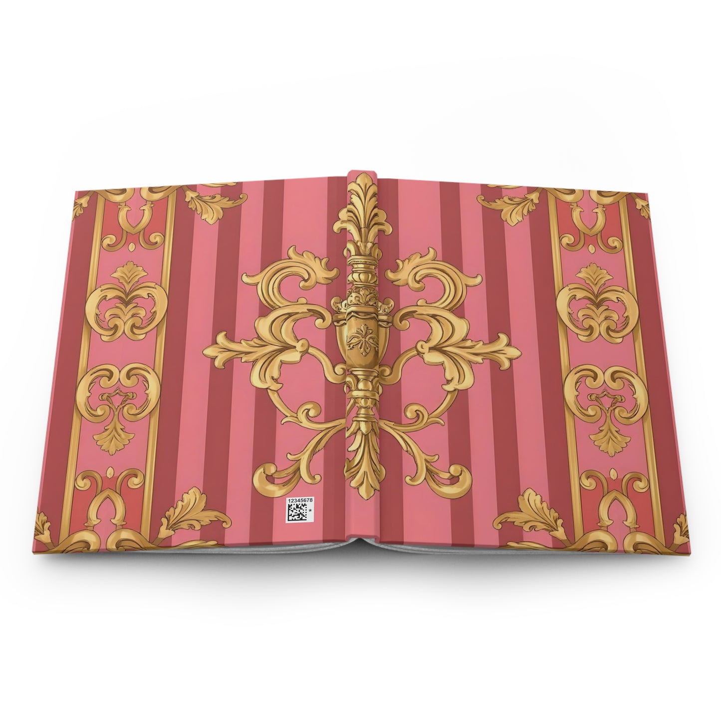 Elegant Gold and Pink Hardcover Journal, Beautiful Notebook, Luxurious Gift, Writing Journal - Pink Striped Gold Baroque