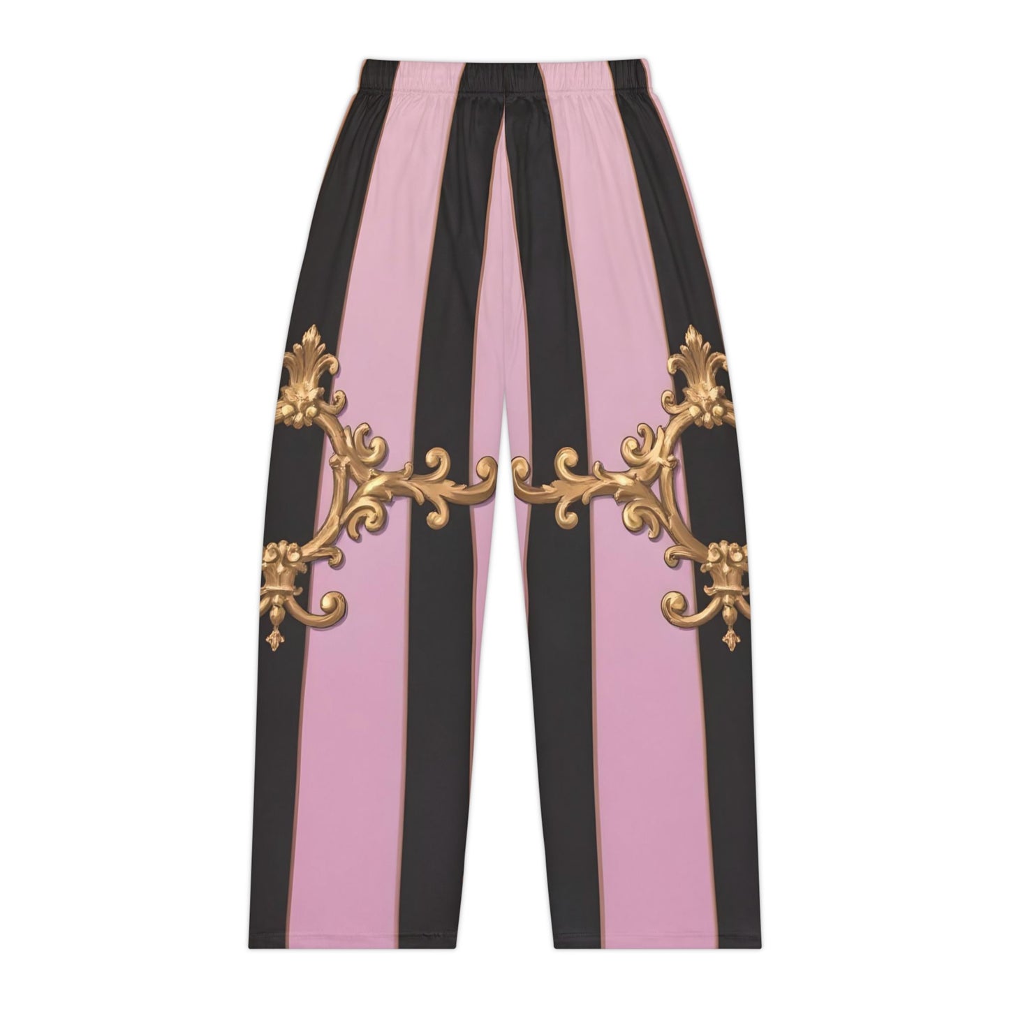 Elegant Women's Pajama Pants, Stylish Loungewear, Cozy Sleepwear, Gift for Her - Matte Lavender & Black Striped Gold Baroque