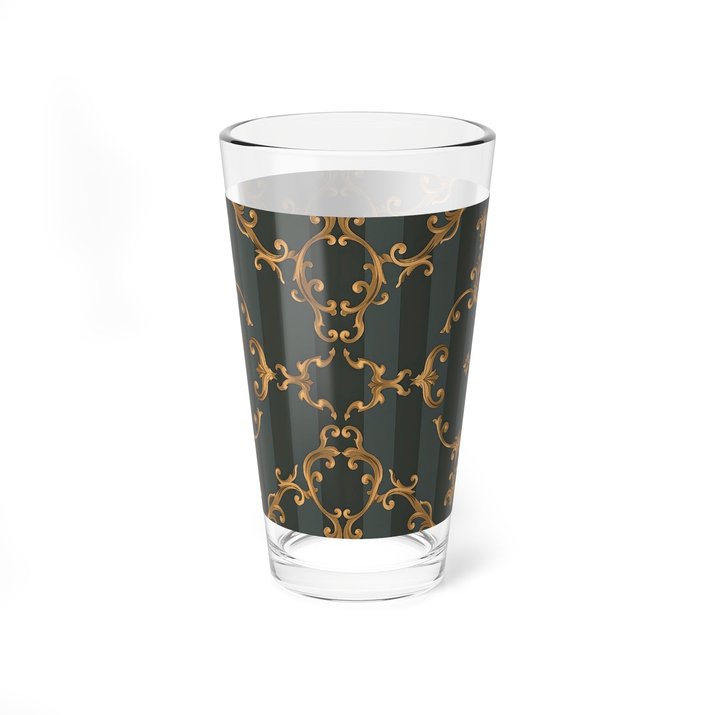Elegant 16oz Mixing Glass with Vintage - Gray Striped Baroque Design