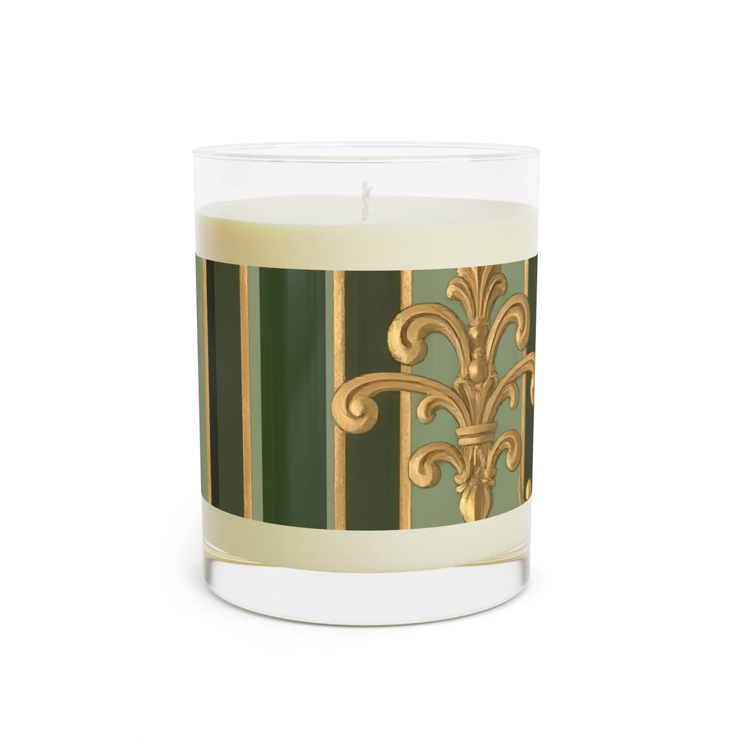 Elegant Scented Candle - Luxurious Home Decor, Aromatherapy Gift, Relaxation, Self-Care, Gift for Her, Eco-friendly - Green Striped Gold Baroque