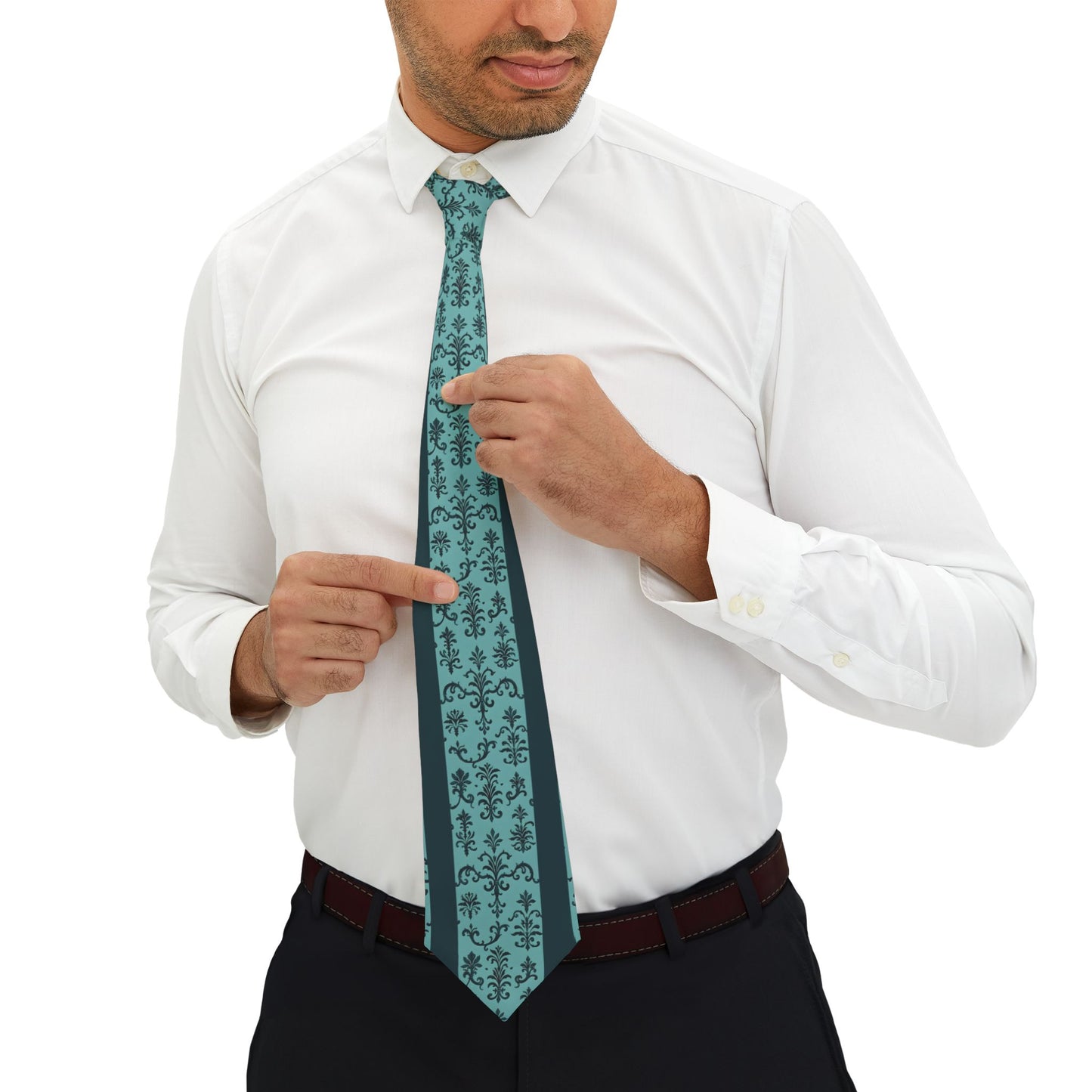 Stylish Necktie | Elegant Accessories for Men, Formal Wear, Gifts for Him, Wedding Attire, Business Casual - Teal Striped Rococo