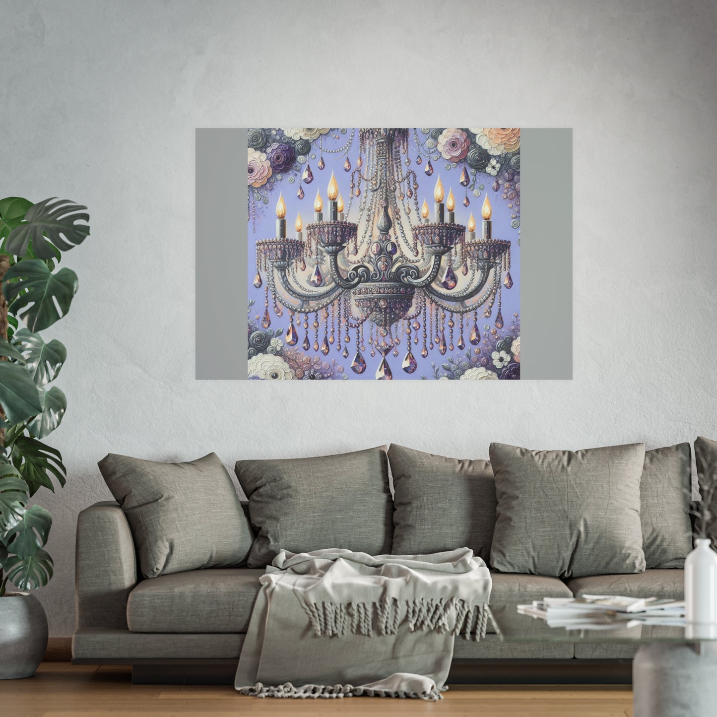 Elegant Floral Chandelier Poster, Art Print for Home Decor, Gift for Art Lovers, Wall Art for Living Room, Birthday Gift Idea - Lilac Jeweled Chandelier