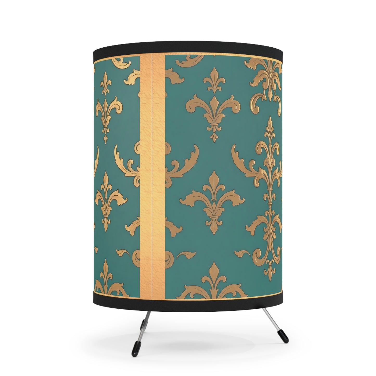 Elegant Tripod Lamp with Vintage Floral Print Shade - High-Res Home Accent - Aqua & Gold Damask