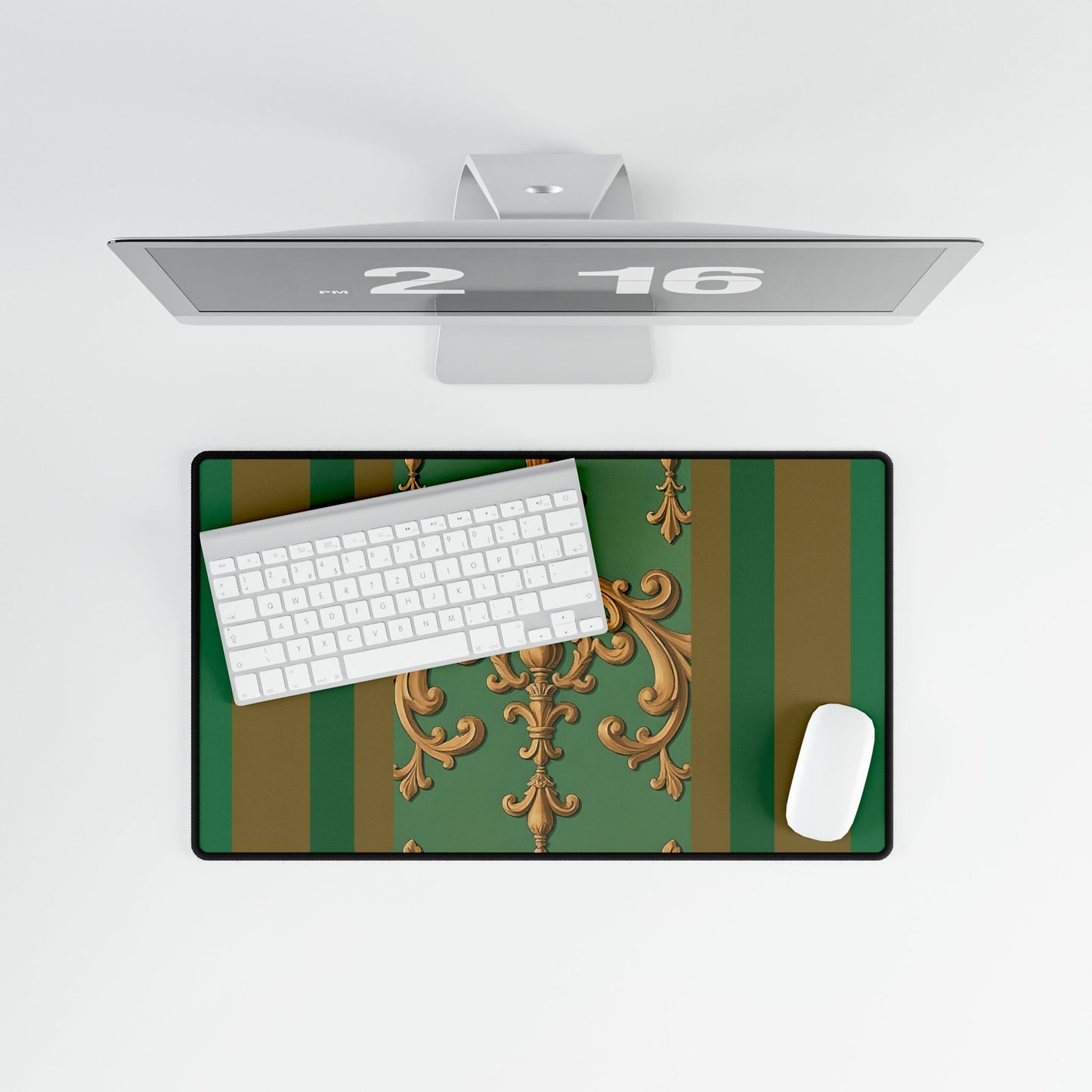 Elegant Office Desk Mats for Home & Work, Stylish Decor, Personalized Gift Idea for Professionals - Olive Green Striped Rococo