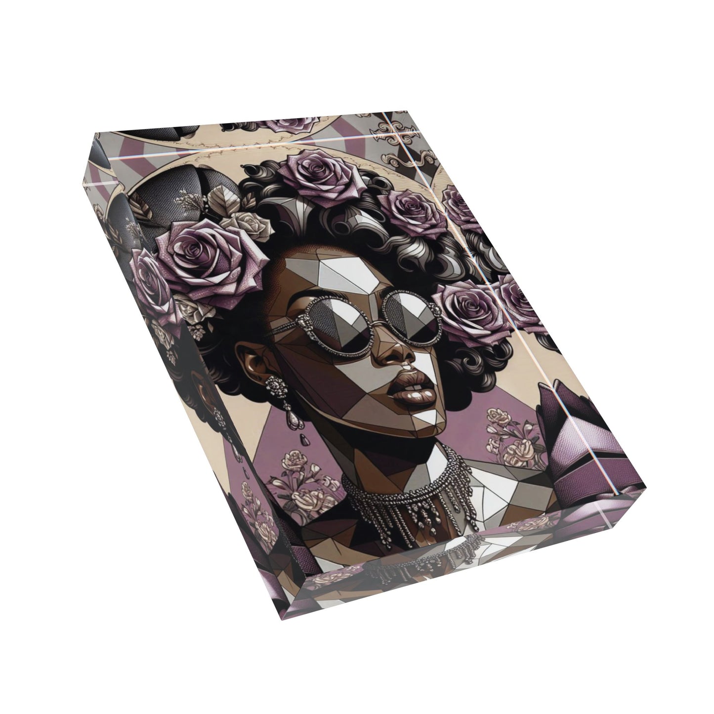 Stylish Photo Block for Home Decor, Black Woman Art Print, Gift for Her, Celebratory Decor, Desk Decor - Lilac Baroque Lady