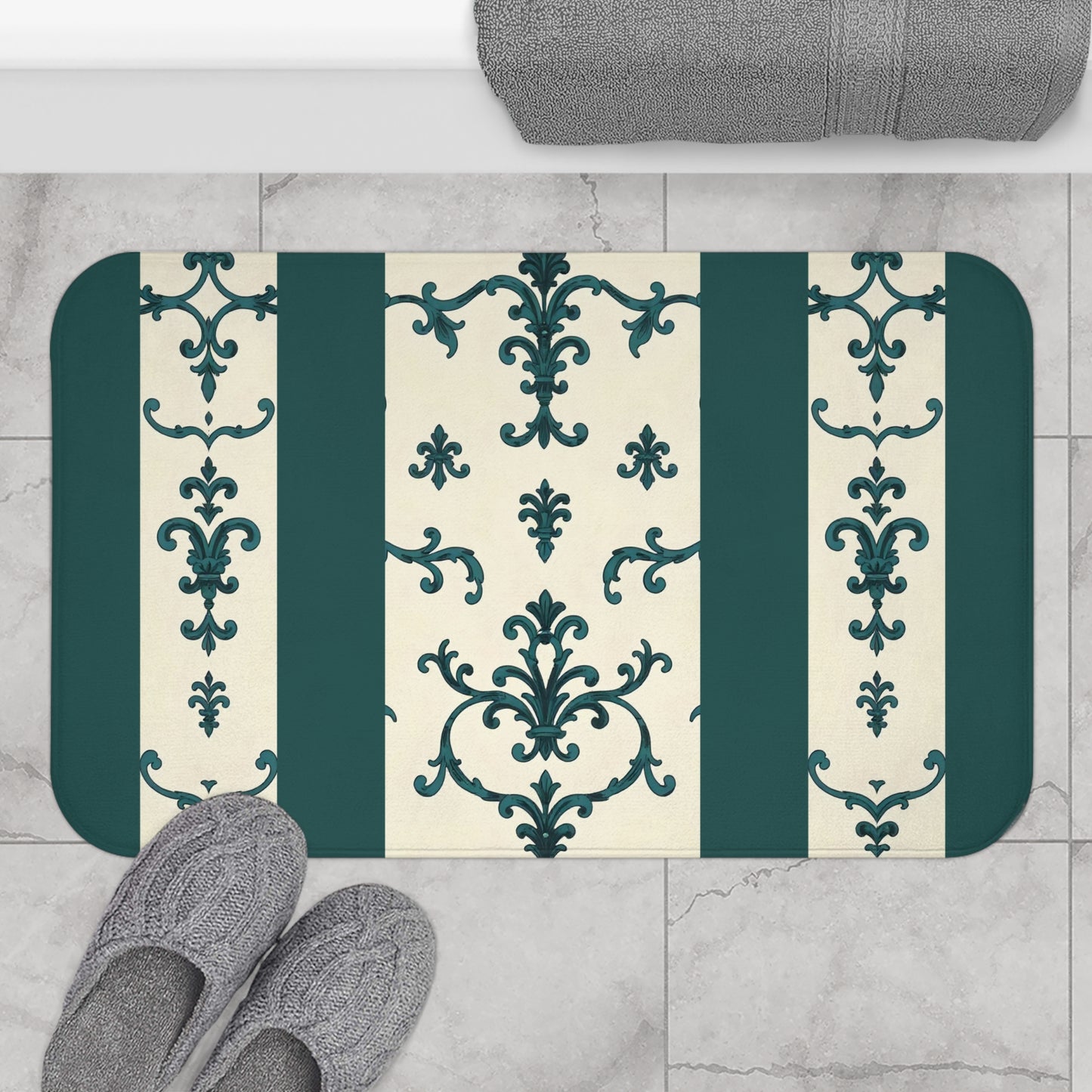 Bath Mat - Teal Striped Rococo