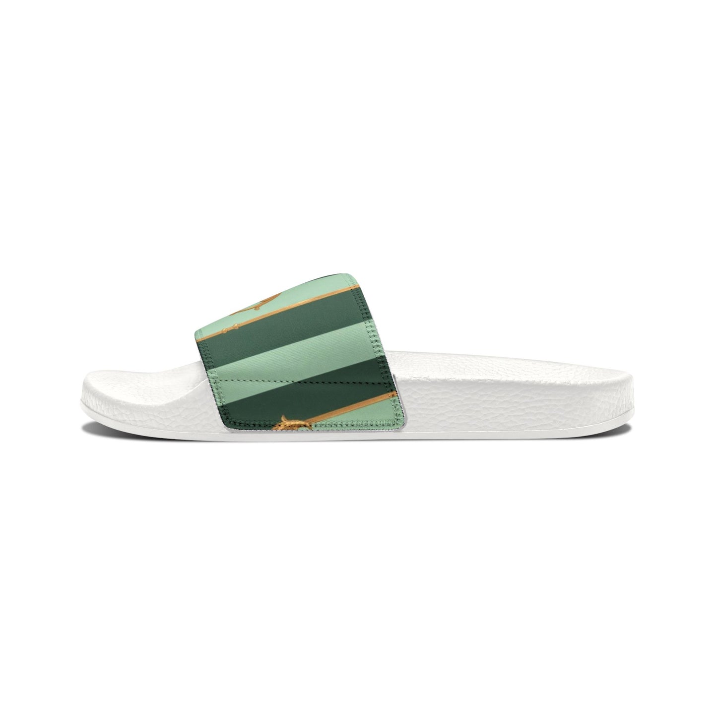 Chic Women's Sandals for Summer, Fashion Sandals, Stylish Beachwear, Casual Footwear, Vacation Slides - Mint Green & Teal Striped Gold Baroque
