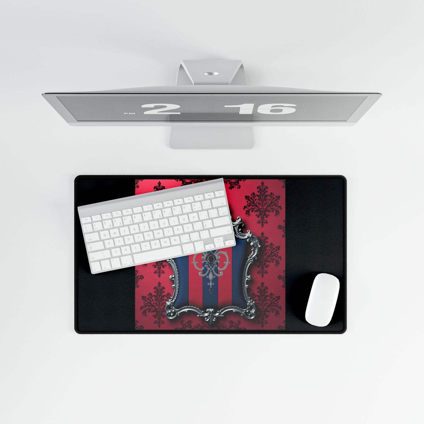 Elegant Desk Mats for Home Office, Stylish Desk Accessories, Gift for Her, Desk Decor, Functional Office Mat - Blue & Red Striped Silver Crest