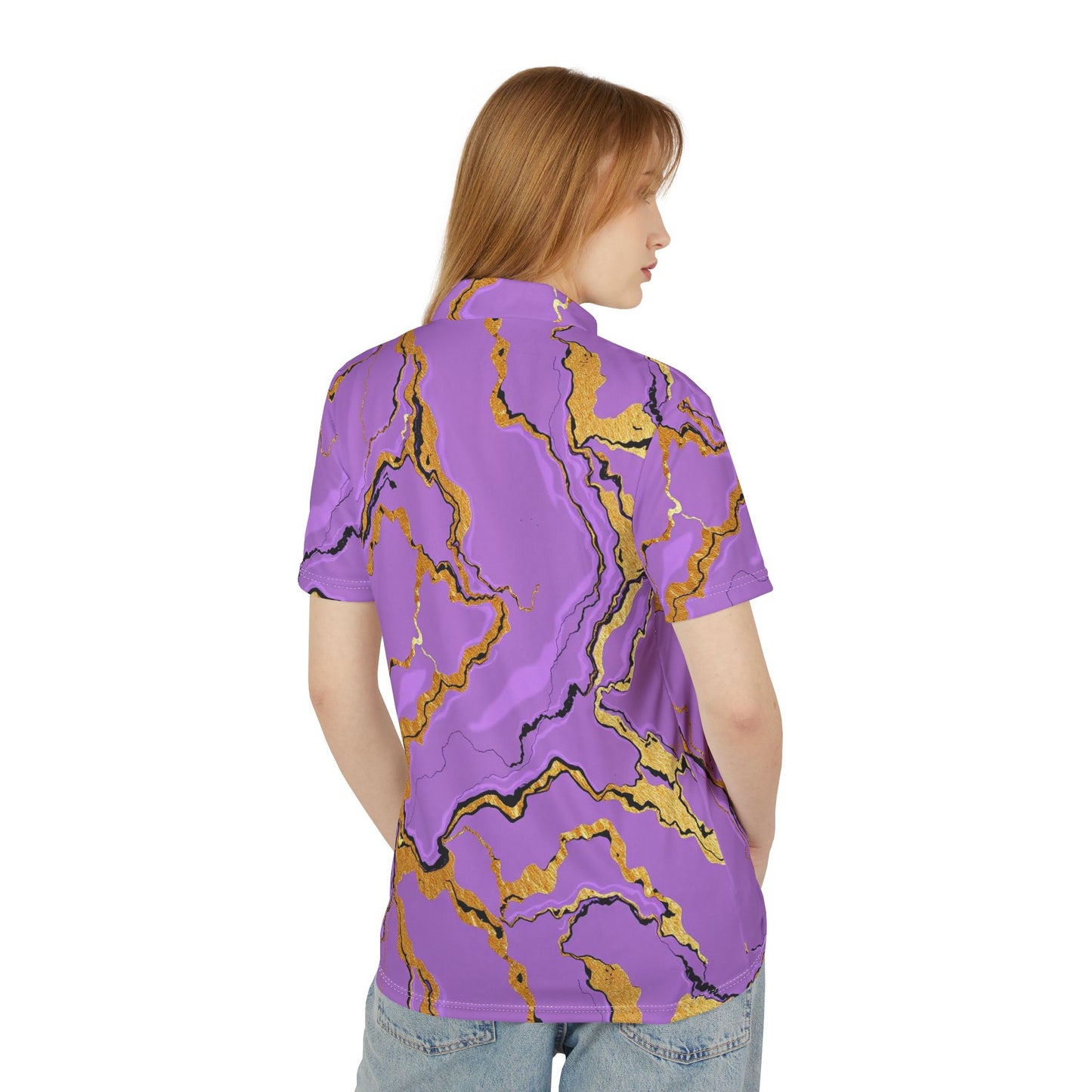 Stylish Lavender Marble Print Polo Shirt, Unisex Fashion Top, Trendy Casual Wear, Summer Fashion, Gift Idea for Him/Her