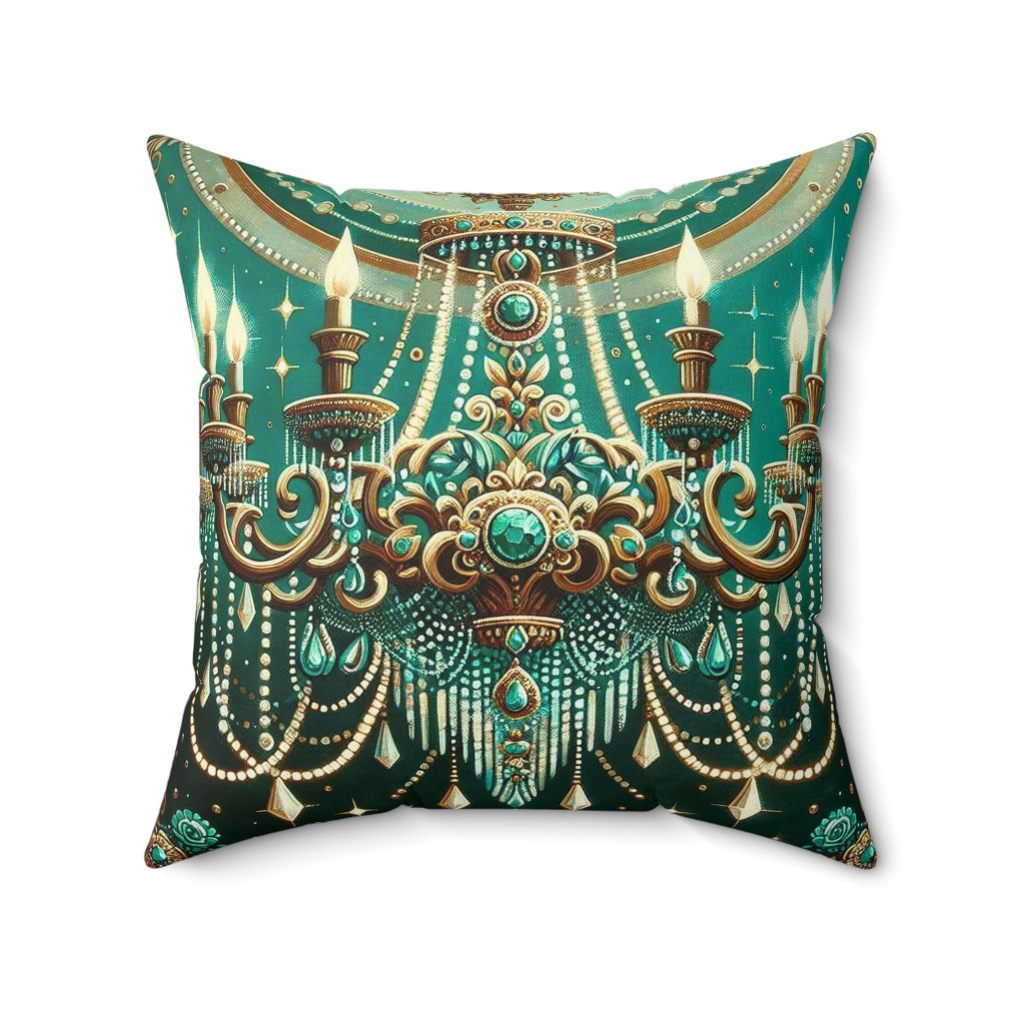 Luxurious Chandelier Faux Suede Pillow Cover, Elegant Home Decor, Boho Chic, Gift for Her, Decorative Cushion - Green & Gold Jeweled Chandelier