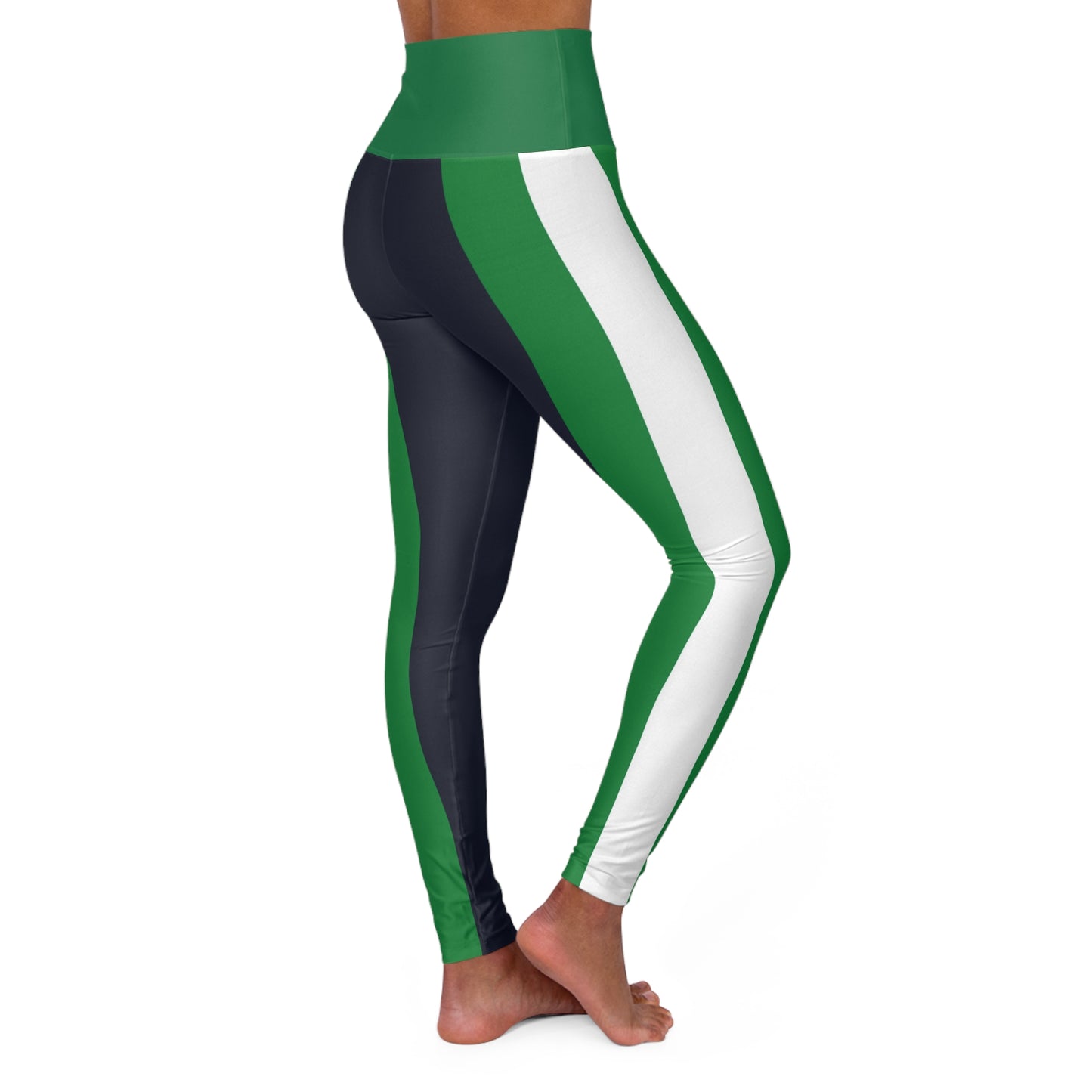 Lunar Midnight & Green-White Striped Vibrant High Waisted Yoga Leggings, Activewear, Fitness Apparel, Workout Leggings, Athleisure, Gifts for Yogis