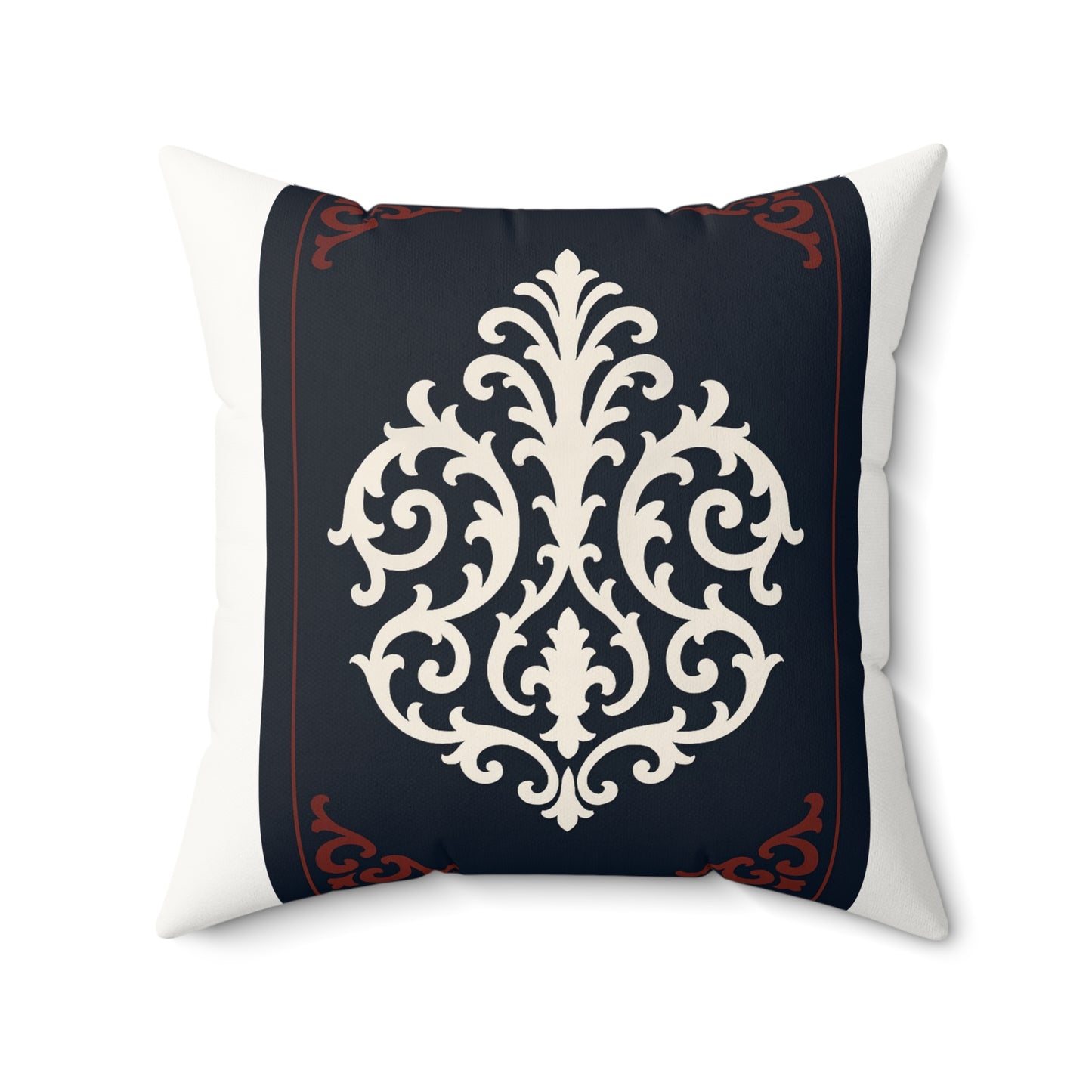 Dusk Blue-Maroon & White Baroque Faux Suede Pillow