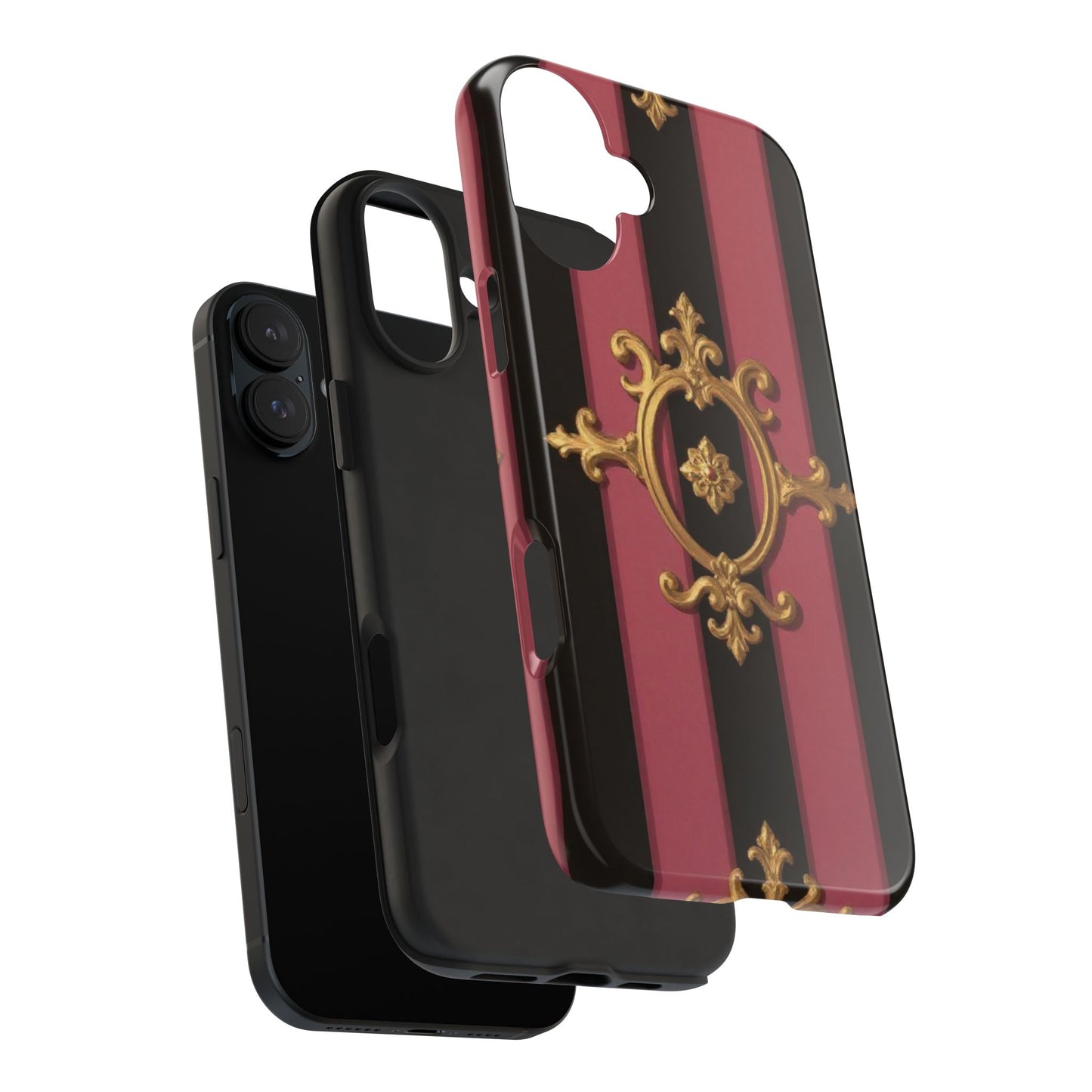 Elegant Black & Mauve Striped Gold Baroque Tough Phone Cases, Luxe Phone Covers, Fashionable Mobile Cases, Gift for Her, Holiday Phone Accessories