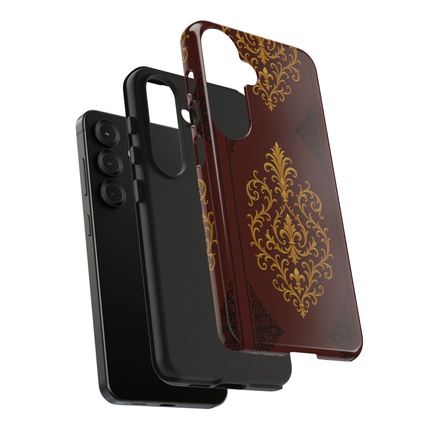 Dusk Burgundy-Black & Gold Baroque Tough Phone Case — Ornate Gold Baroque on Burgundy
