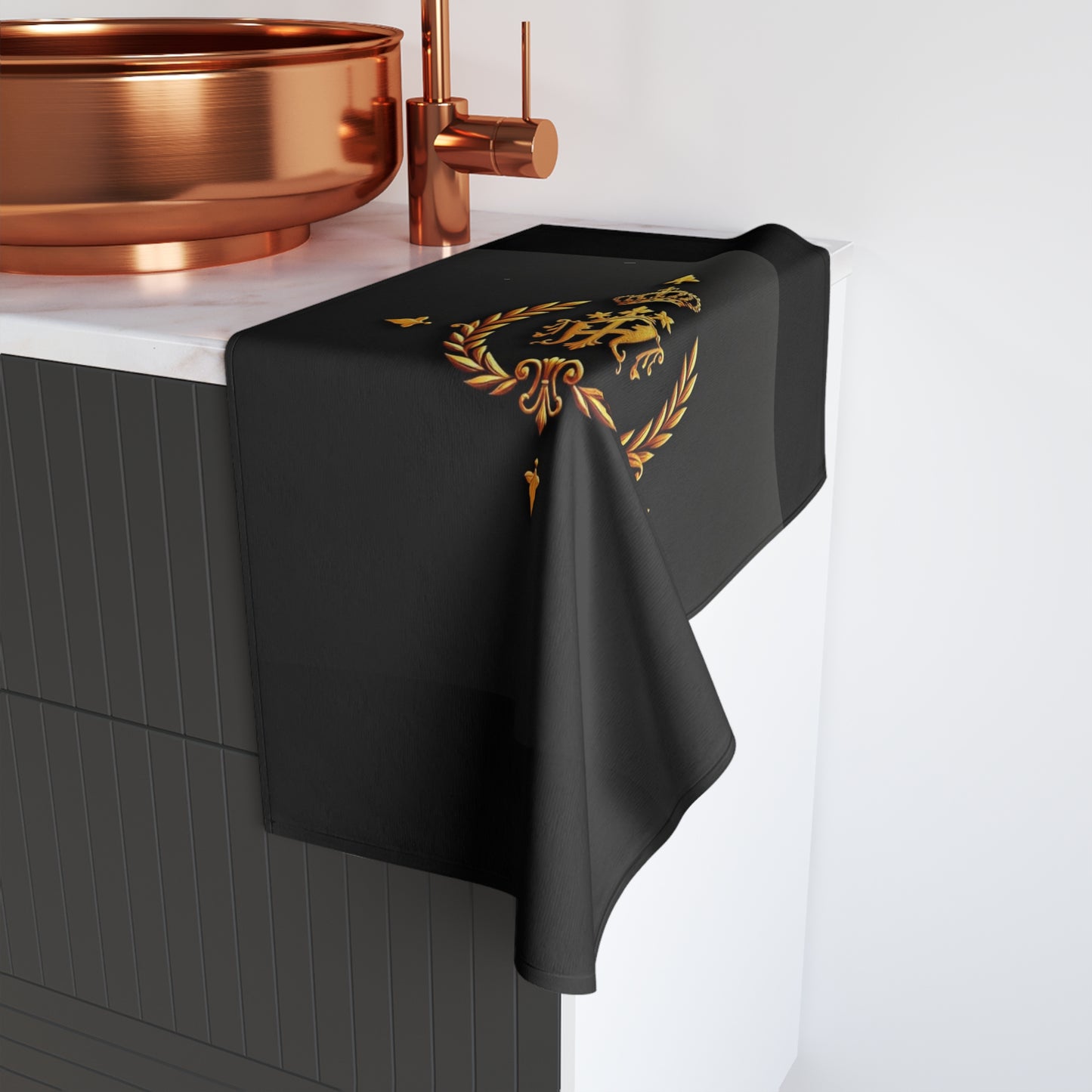 Luxurious Monogrammed Hand Towel with Regal Design, Elegant Kitchen Accessory, Perfect Gift for Weddings, Housewarming - Gold Crest