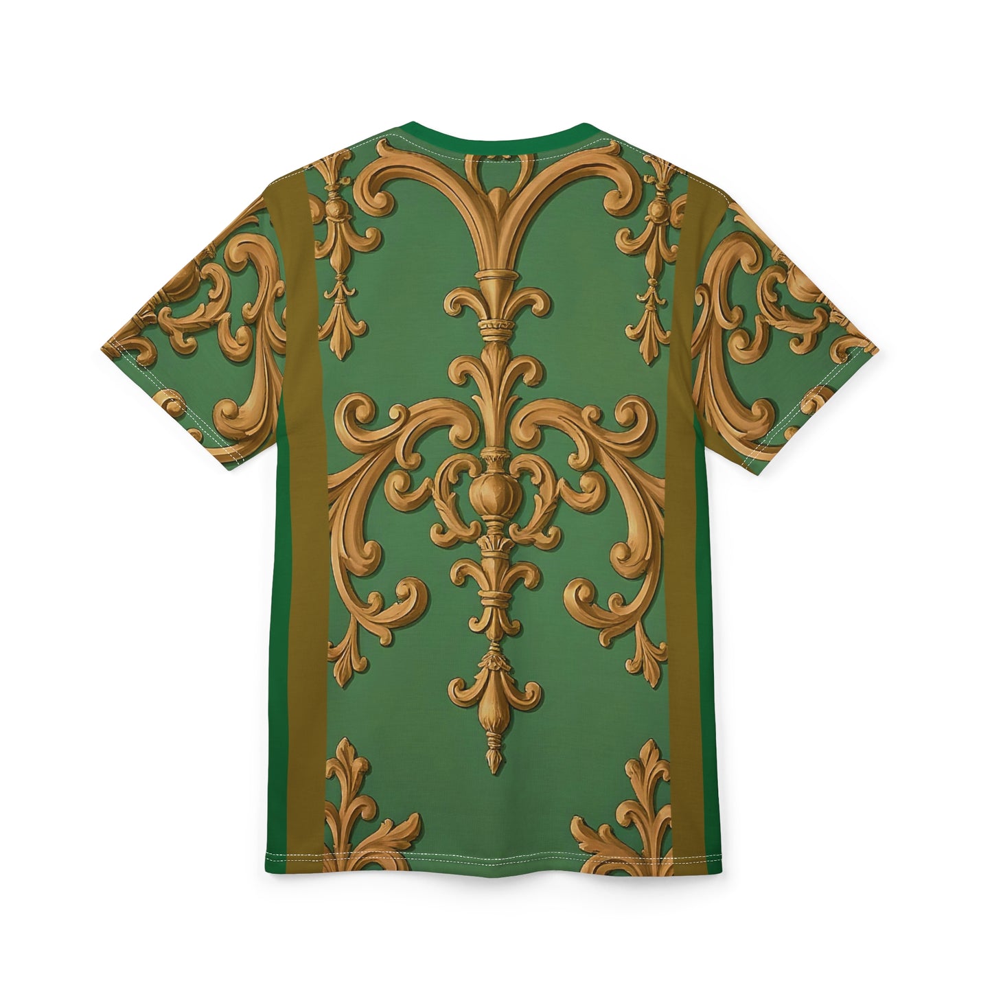 Elegant Baroque Pattern Unisex Tee, Vintage Aesthetic Shirt, Unique Casual Wear - Olive Green Striped Rococo