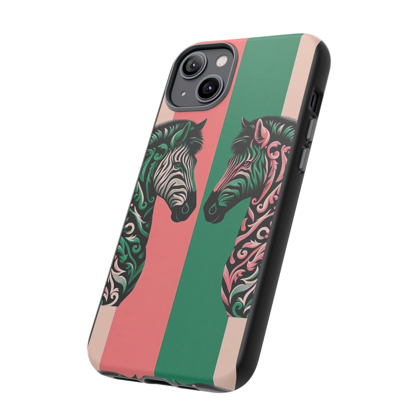 Phone Case - Elegant Pink & Green Zebra Damask Design