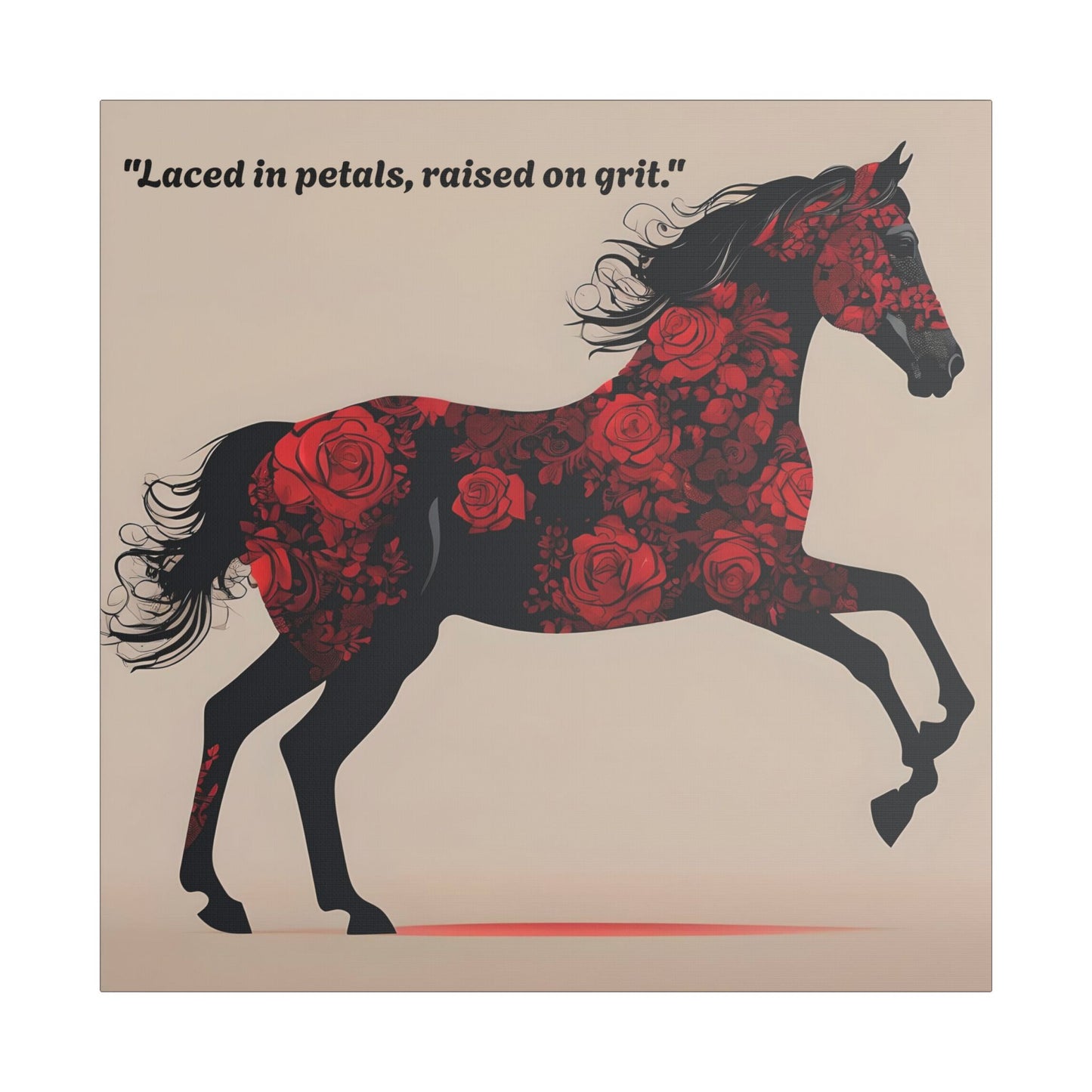 Art Print Canvas, Wall Decor, Satin Stretched Canvas, Equestrian Art, Office Decor, Home Decor - "Laced in petals"