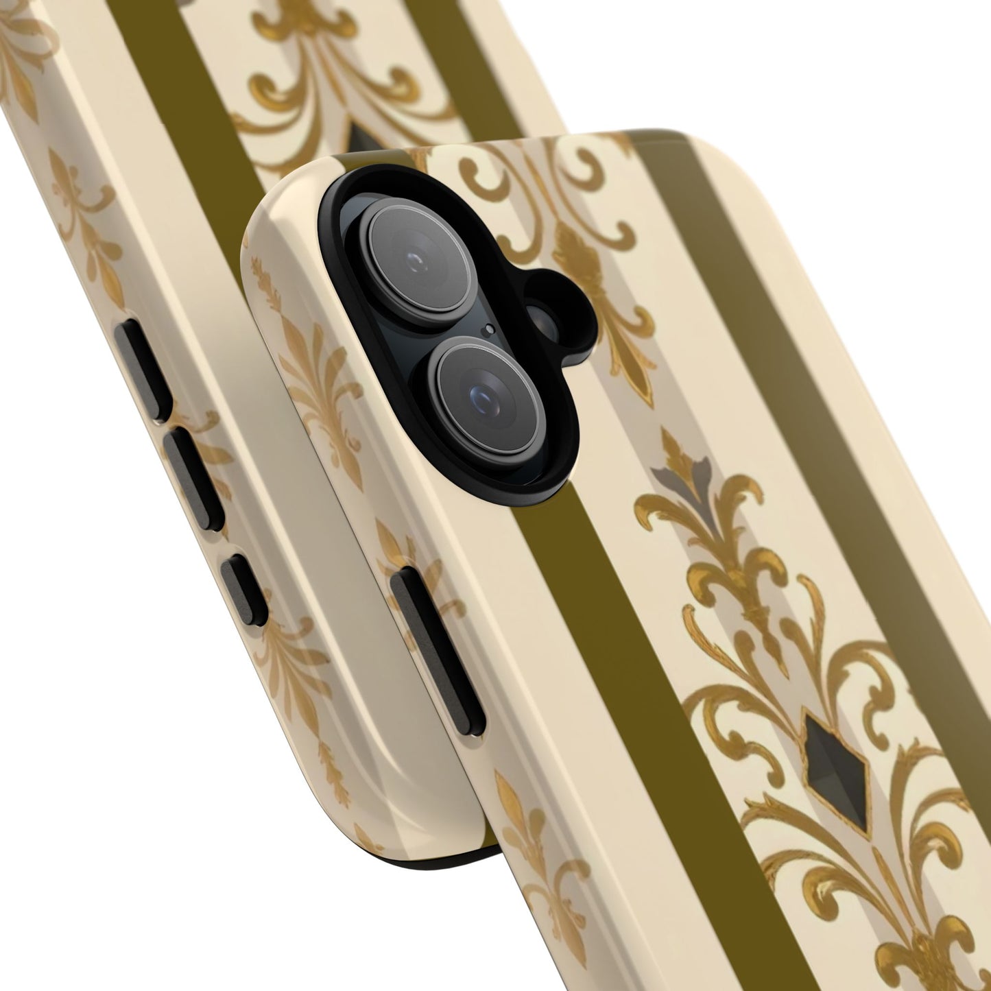 Elegant Floral Motif Phone Case - Tough Cases with Vintage Design - Olive Striped Gold Damask