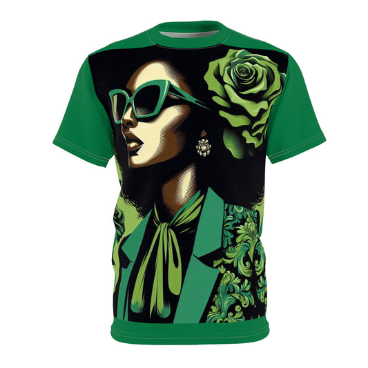 Chic Floral Unisex Tee, Stylish Green Graphic Shirt, Fashion Statement Top, Unique Gift for Fashion Lovers, Casual Wear - Lady in Green Damask