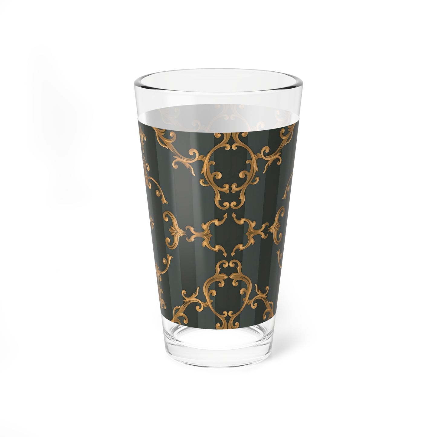 Elegant 16oz Mixing Glass with Vintage - Gray Striped Baroque Design
