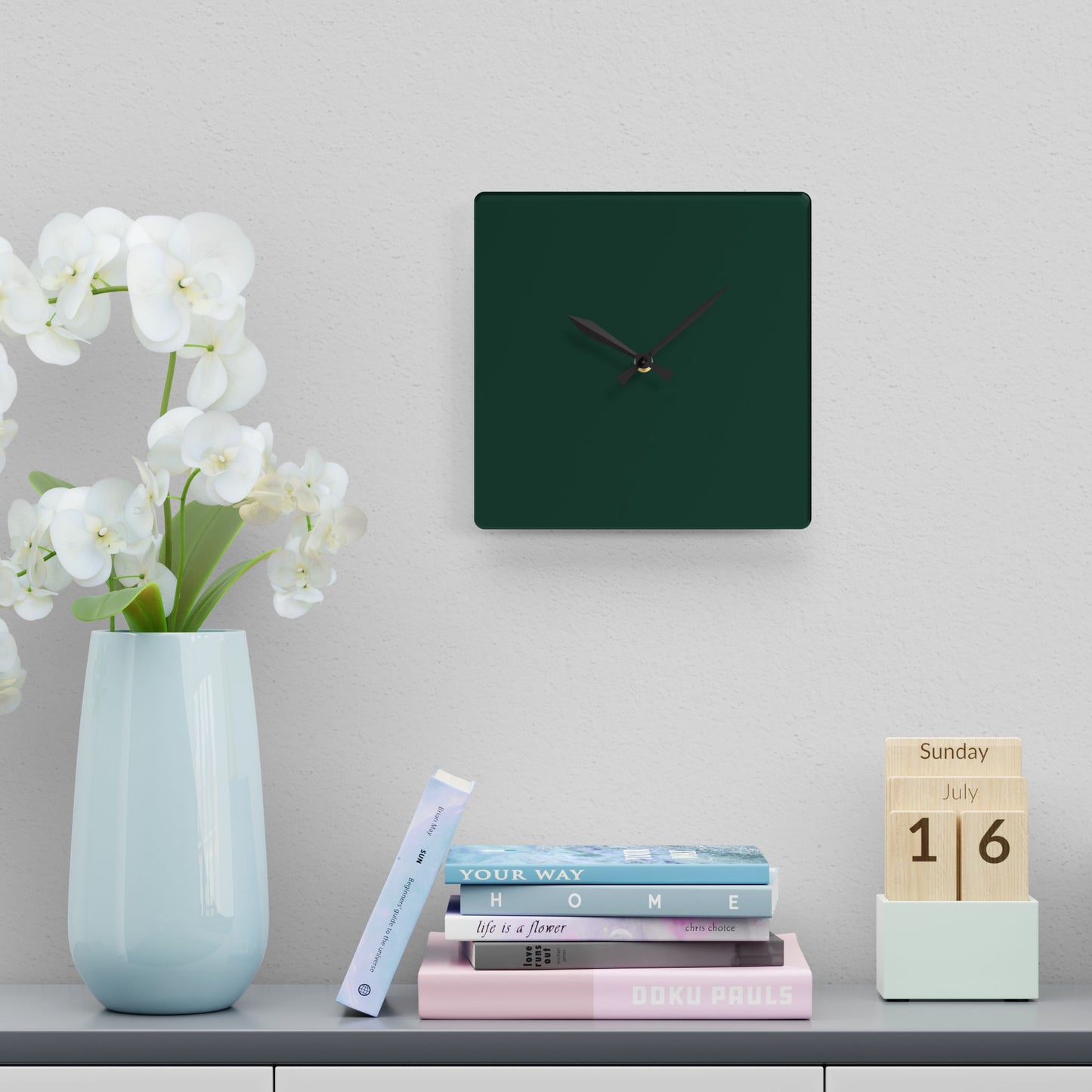 Modern Midnight Green Minimalist Acrylic Wall Clock, Home Decor, Stylish Timepiece, Gift for Housewarming, Office or Living Room, Green Accent
