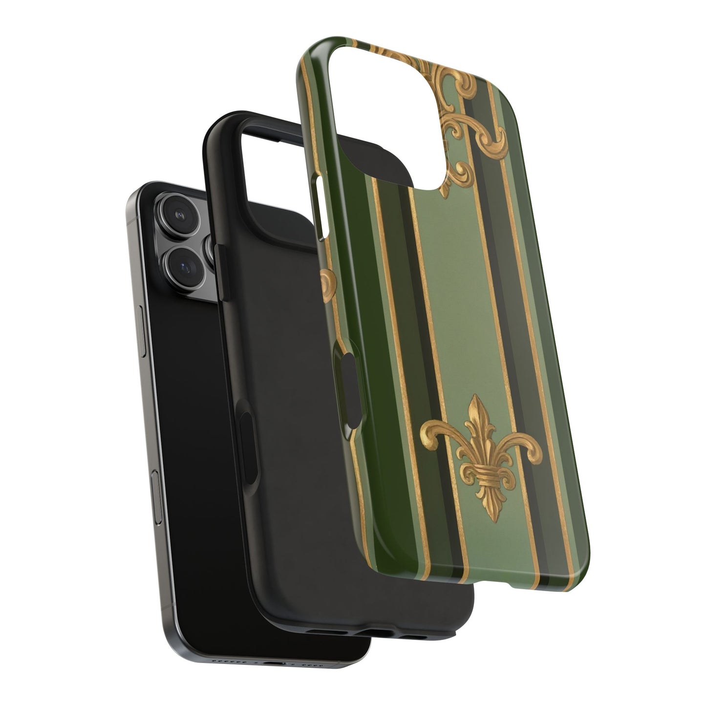 Elegant Tough Phone Cases - Baroque Design, Durable Cell Phone Covers, Unique Gifts for Her, Holiday Gifts - Green Striped Gold Baroque