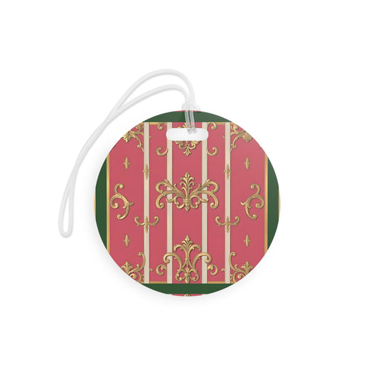 Elegant Green Border Pink Striped Baroque Luggage Tags, Travel Accessories, Personalized Baggage Tags, Unique Gift for Travelers, Vacation Essentials