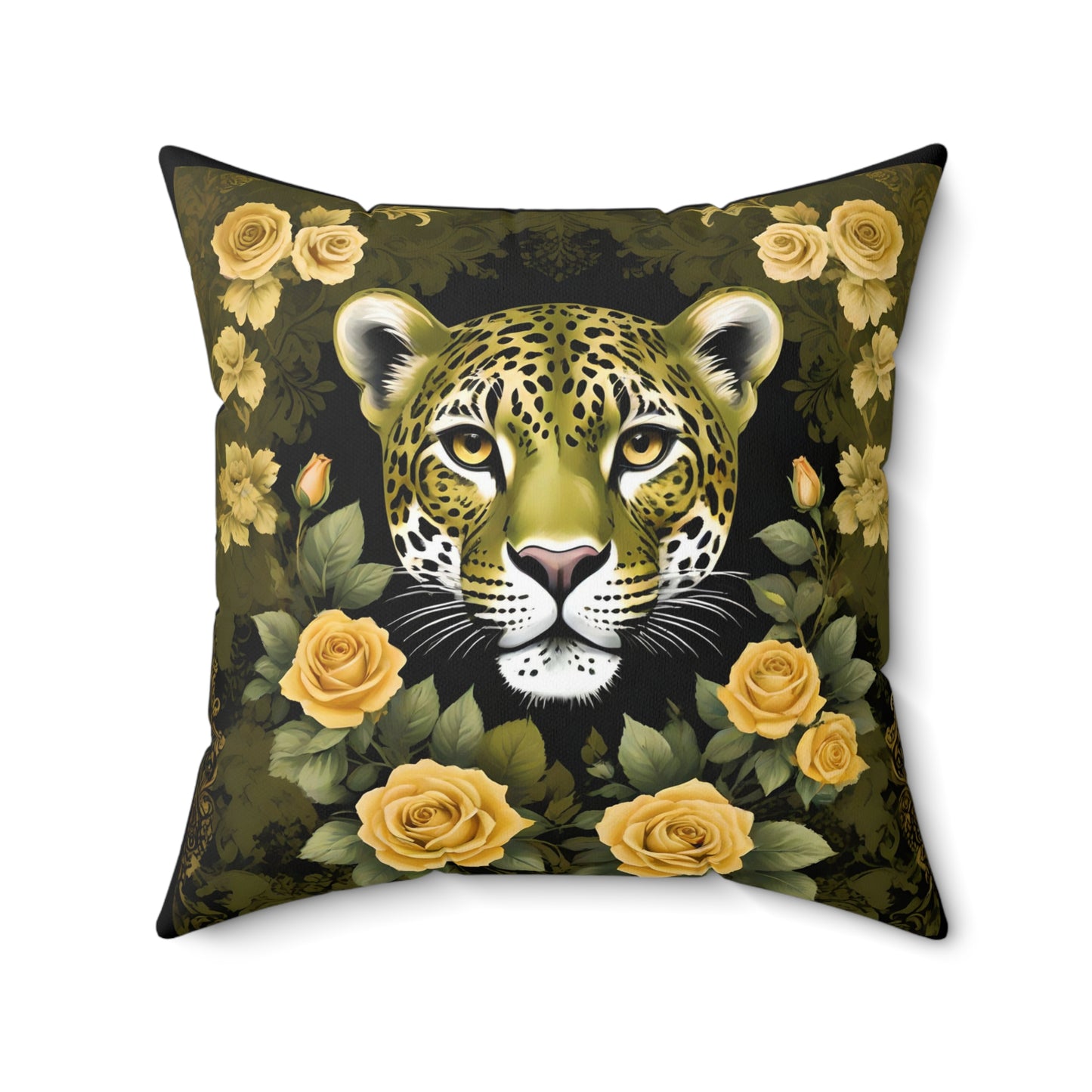 Elegant Leopard Decorative Pillow with Floral Design - Olive Leopard